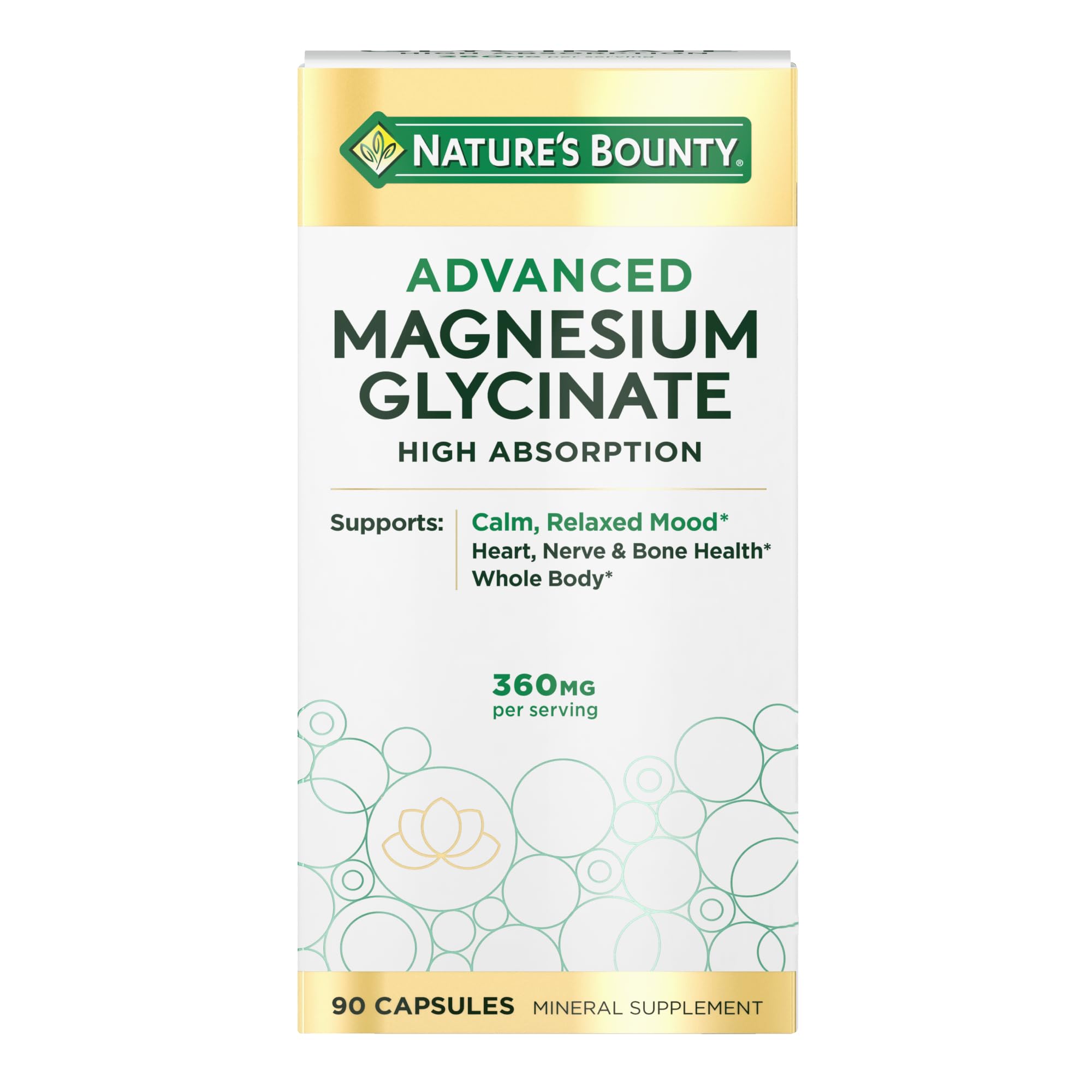 Nature's Bounty Calm Magnesium Glycinate Supplement - High Absorption Magnesium for Relaxed Mood, Heart & Bone Health, 90 Capsules Nature's Bounty uk supplements