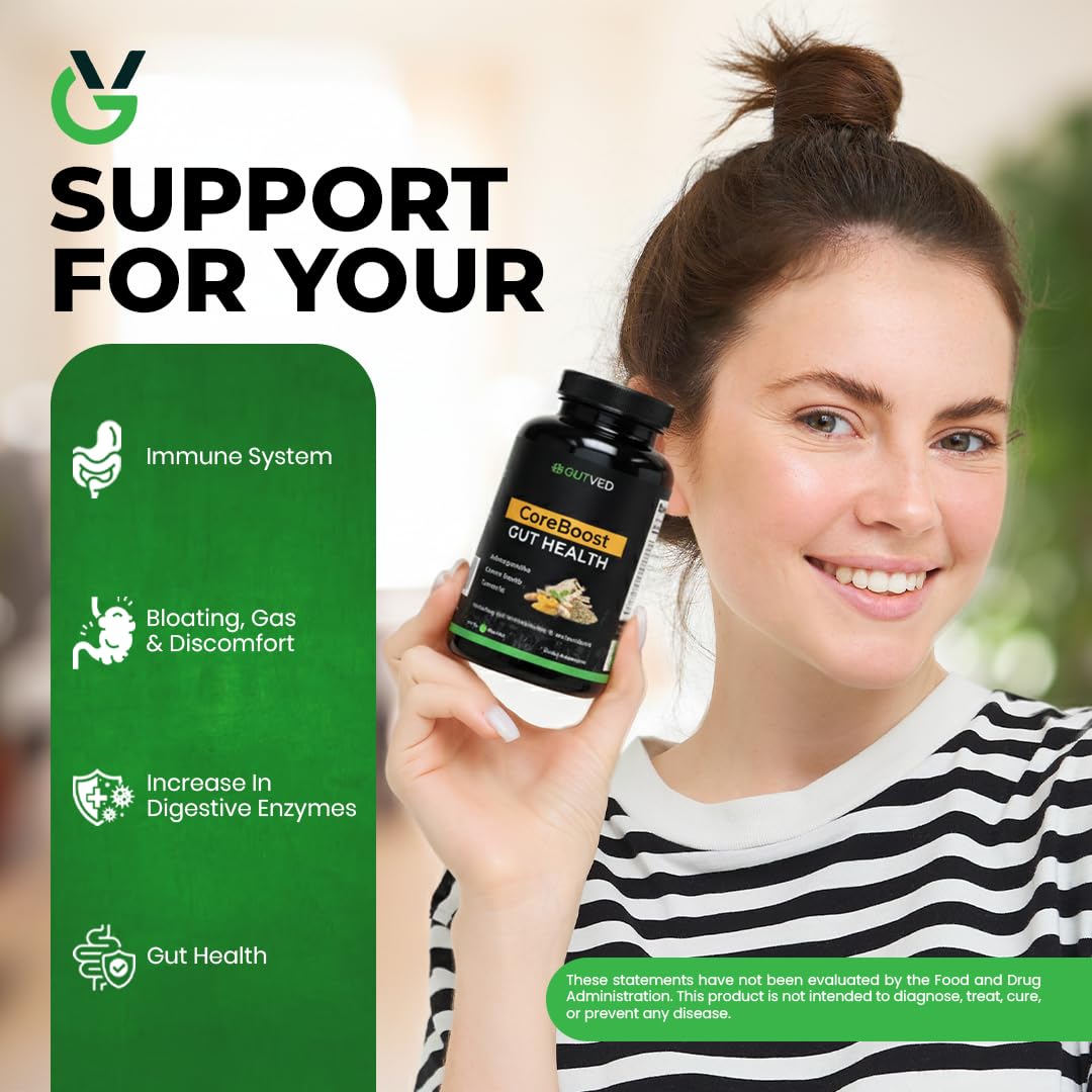 GUTVED Bloating & Gas Relief Probiotic for Women & Men | 9-in-1 Gut & Digestive Support with Probiotics, Prebiotic Inulin, Turmeric, Ginger & Fennel | Daily Plant-Based Capsules, 60 Count GUTVED uk supplements