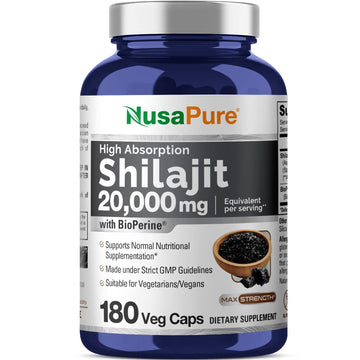 NusaPure Shilajit 20,000mg per Serving, 180 Veggie Caps, Non-GMO, Gluten Free, Bioperine NusaPure uk supplements