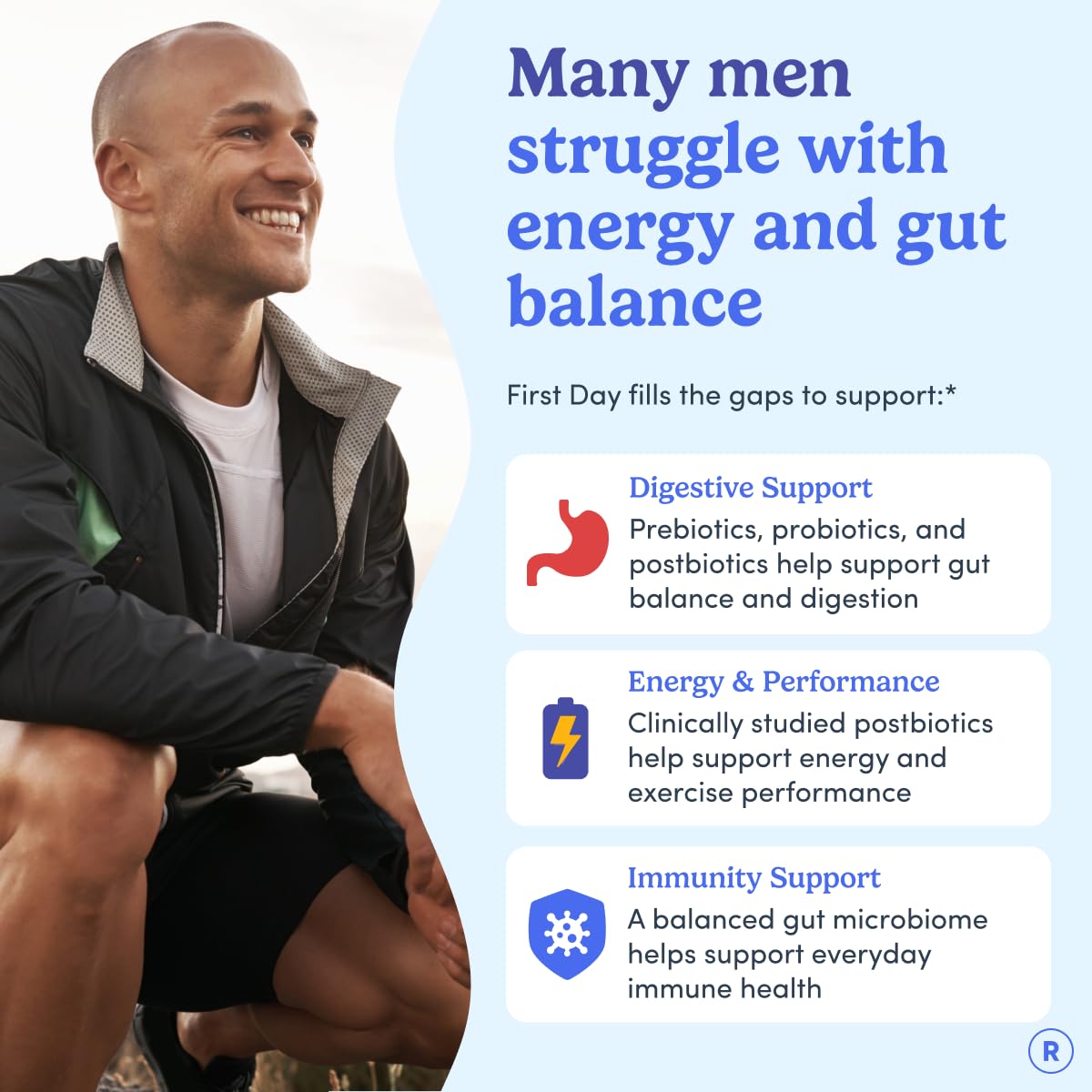 FIRST DAY 3 in 1 Probiotics for Men - Prebiotic, Probiotic & Postbiotic Supplement – Mens Probiotic for Digestive Health, Oral Health, Immune Function, Energy, Gut Health for Men – 30-Day Supply FIRST DAY uk supplements
