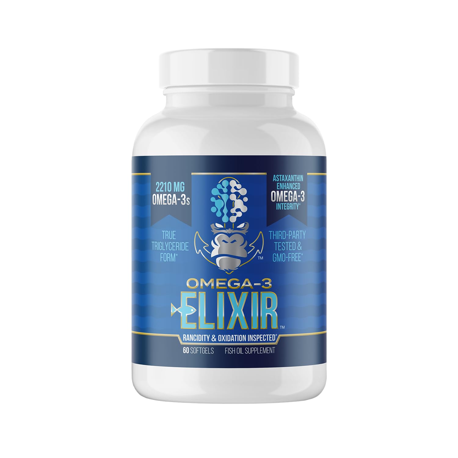 Gorilla Mind Omega-3 Elixir™ | 2210mg Fish Oil Re-Esterified Triglyceride Form | EPA, DHA + 2 Fatty Acids | Astaxanthin Infusion for Bolstered Integrity | 3rd Party & Rancidity Tested | 60 Softgels Gorilla Mind uk supplements
