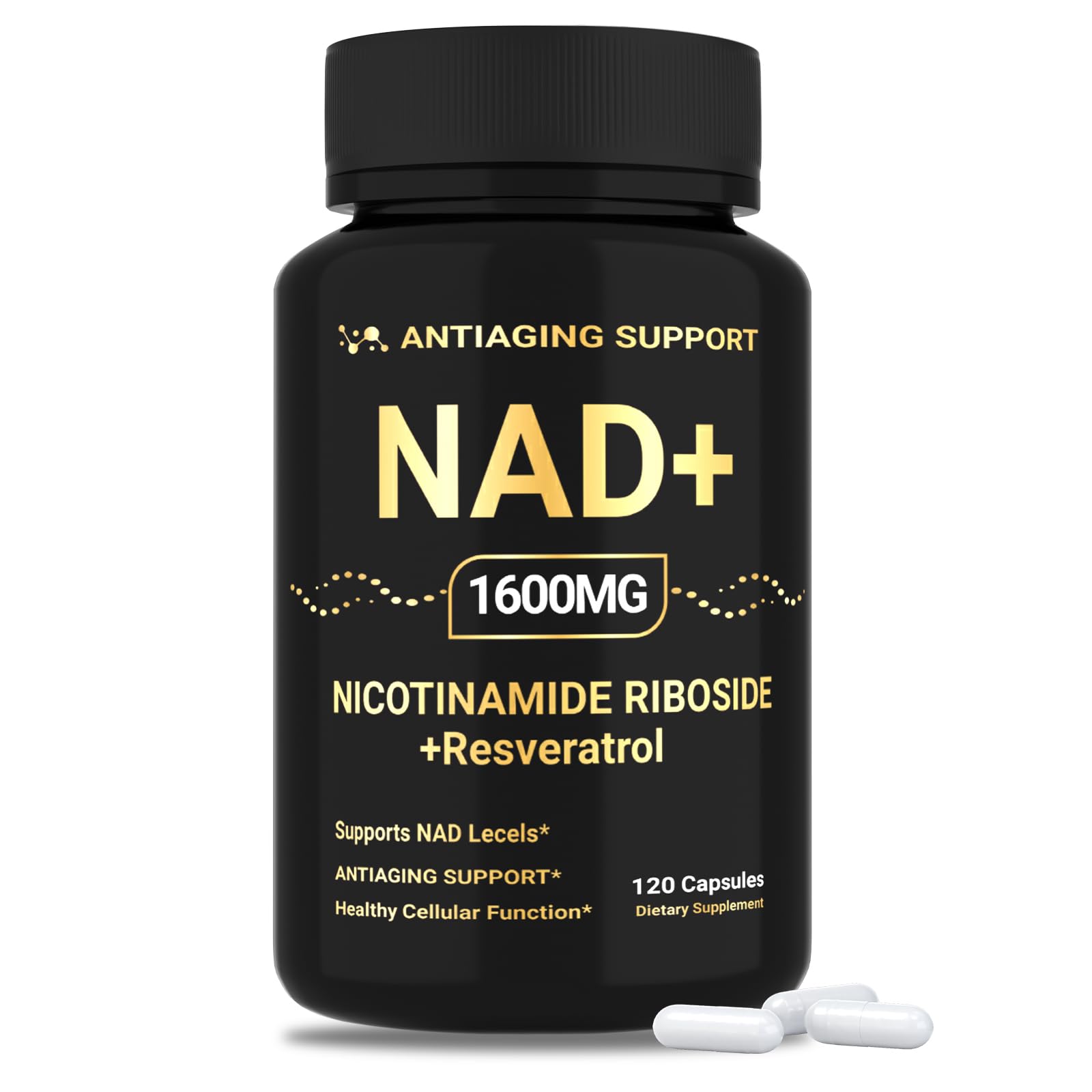 NAD Supplement 1600mg, NAD+ with Resveratrol & Nicotinamide Riboside, Anti-Aging Support, Cellular Energy & Mental Clarity Support, Vegan Non-GMO, 120 Capsules ANTIAGING SUPPORT uk supplements