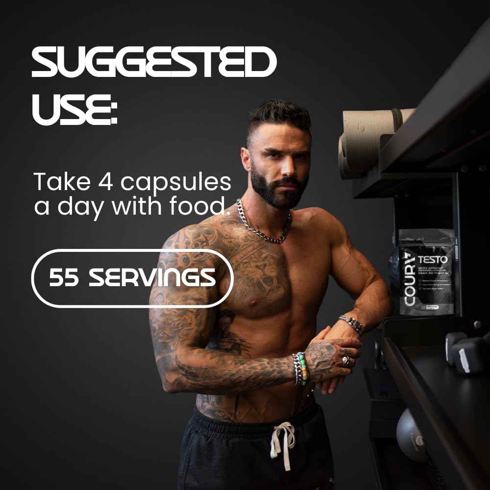 COURA Mens Testo Booster and Multivitamin for Men, 220 Capsules (55 Servings), with Shilajit, Zinc, Magnesium, L-Arginine, and Citrulline, Performance Support COURA uk supplements