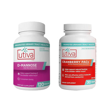 20% Bundle Utiva Cranberry PACs 30 Vegi Capsules Cranberry Supplement for Urinary Tract Health for Women and Men + Utiva D-Mannose 500mg 120 Capsules Naturally Flush The Bladder and Urinary Tract Szio+ uk supplements