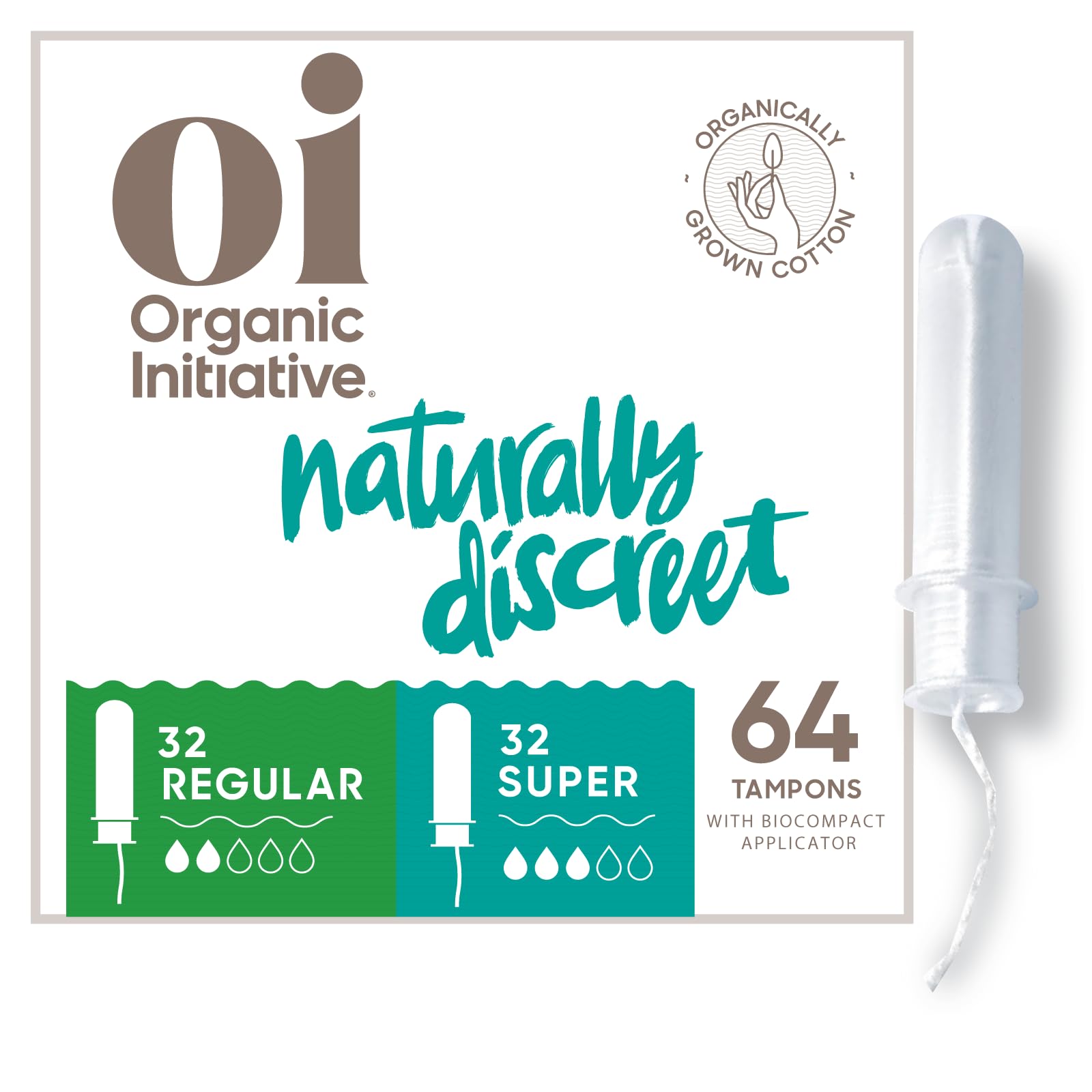 Oi | Organic Initiative - Tampons | Regular/Super Absorbency | Organic Cotton, Unscented oi uk supplements