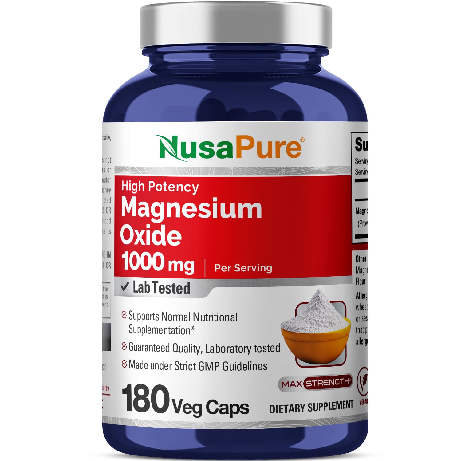 NusaPure Magnesium Oxide 1,000mg per Serving 180 Veggie Caps (Non-GMO, Vegan) NusaPure uk supplements
