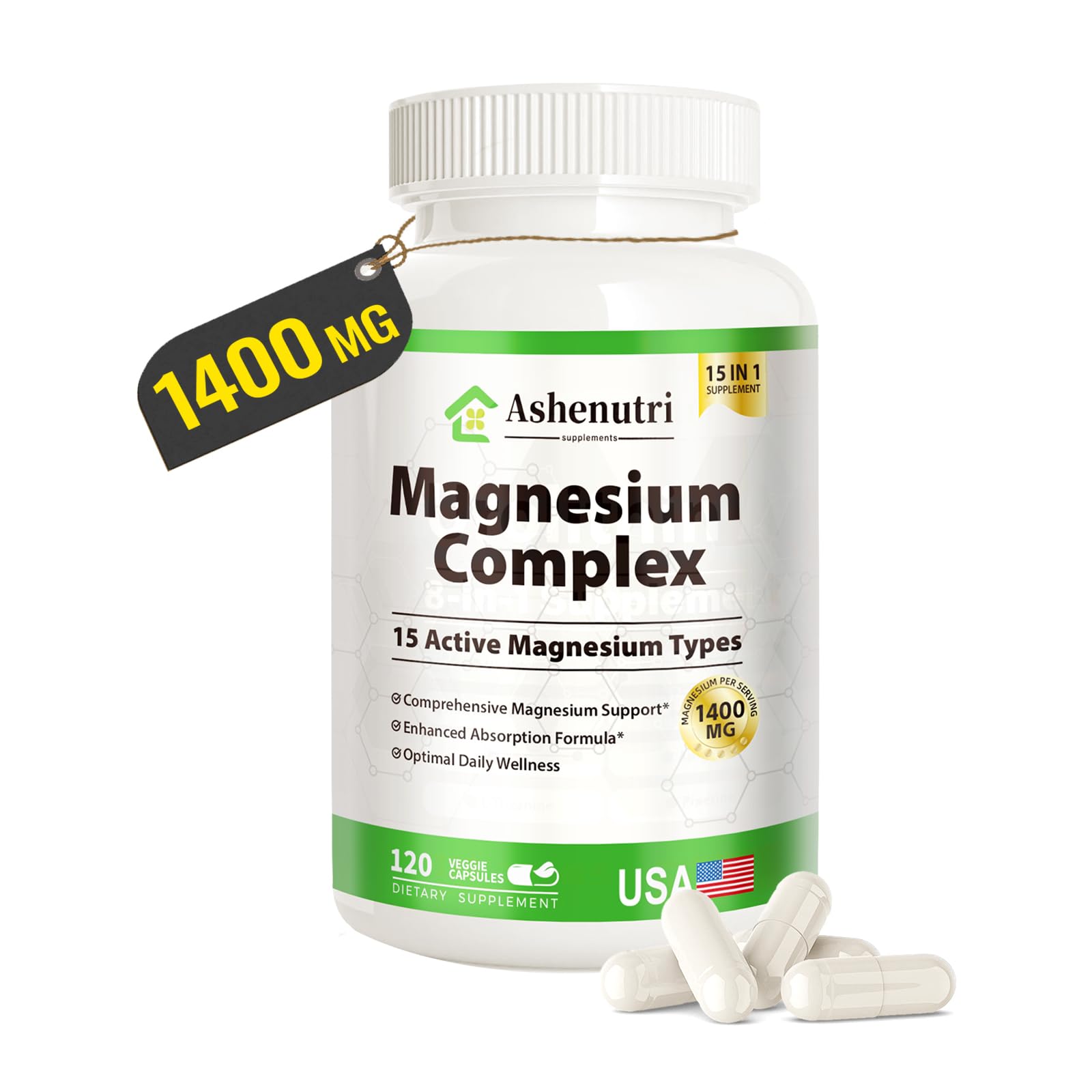 Magnesium Complex with 15 Types Magnesium Glycinate Citrate Malate Taurate Oxide Carbonate Chloride Orotate Magnesio Muscle, Heart, Relaxation & Nerves 120 Vegan Capsules, 60-Day Supply Ashenutri uk supplements