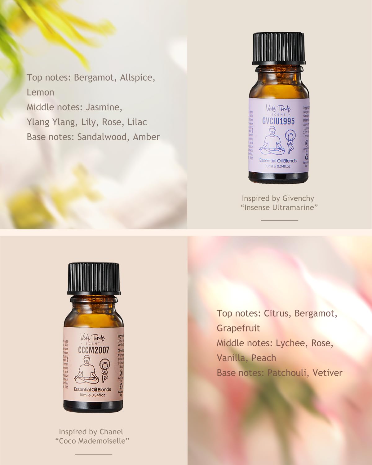 VTS Waterless Diffuser with Classic Perfume Scent Essential Oils Set, Perfume Collection VEDA TINDA SCENT uk supplements