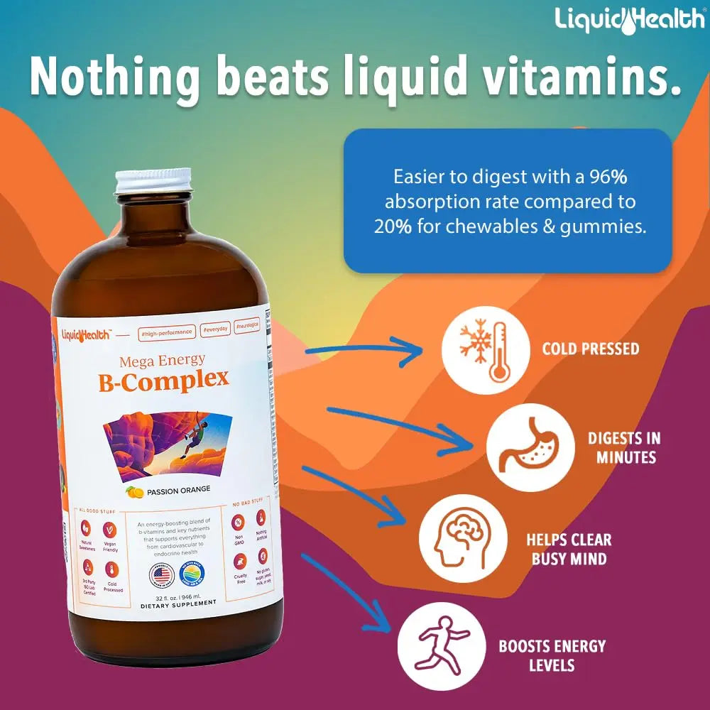 LIQUIDHEALTH Complete Multiple & Mega Energy B-Complex Daily Liquid Vitamins Bundle for Adults - Immune System Support, Increase Energy, Gut & Heart Health LIQUIDHEALTH uk supplements