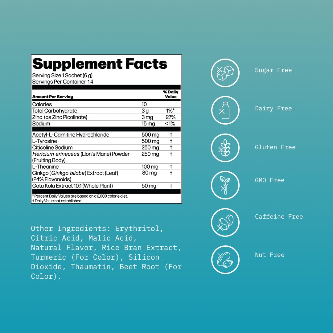 Mikra Clarity Nootropic Focus Drink Mix - Daily Cognitive & Calm Support Formula with Citicoline, Lion’s Mane & L-Theanine - Calm Drink Mix & Focus Aid for Energy and Clarity - 14 Single-Serve Sachets Mikra uk supplements