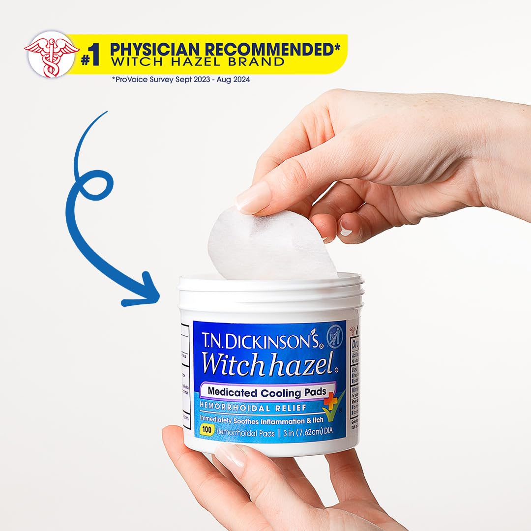 T.N. Dickinson’s Medicated Cooling Pads with Witch Hazel and Aloe | Hemorrhoid Treatment, Postpartum Care, Feminine & Rectal Relief | 100 Rounds T.N. Dickinson's uk supplements