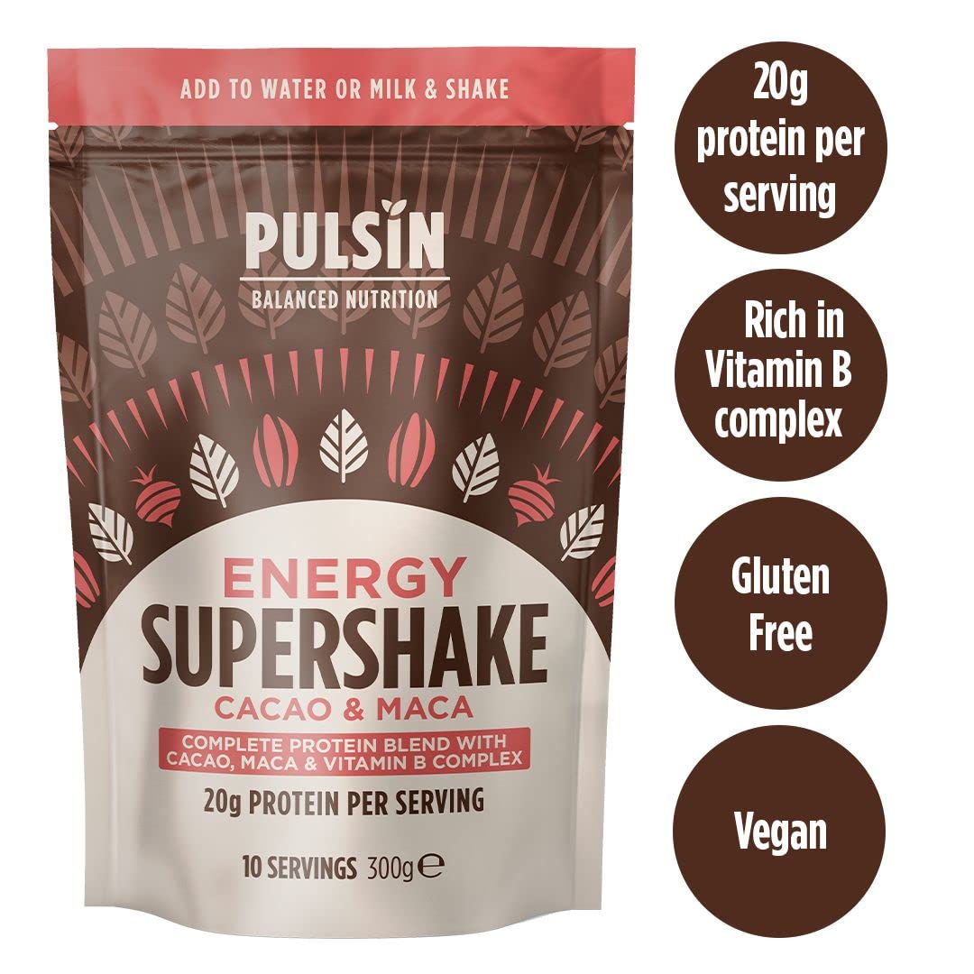 Pulsin - Cacao & Maca Vegan Supershake - 300g - Plant Based Vegan Energy Support Protein Powder Pulsin uk supplements