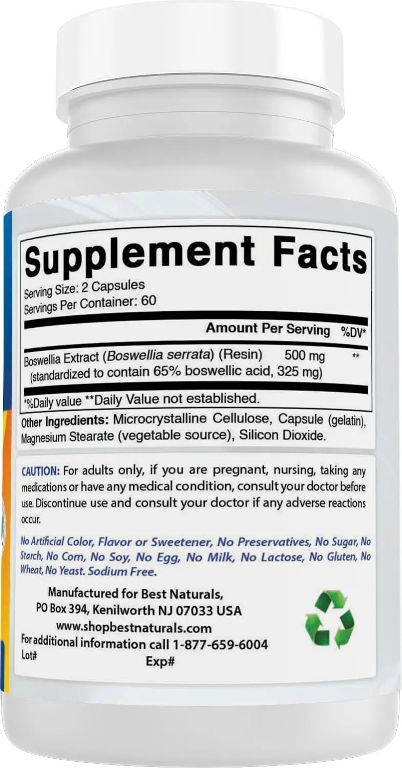 Best Naturals Boswellia Serrata Joint Health 250 mg 120 Capsules - Standardized to 65% Boswellic Acid (120 Count (Pack of 3)) Best Naturals uk supplements