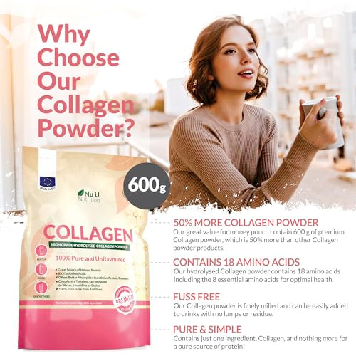 Collagen Powder 600g - 100 Servings - High Grade Pure Bovine 100% - Collagen Peptides Hydrolysate Nu U Nutrition uk supplements