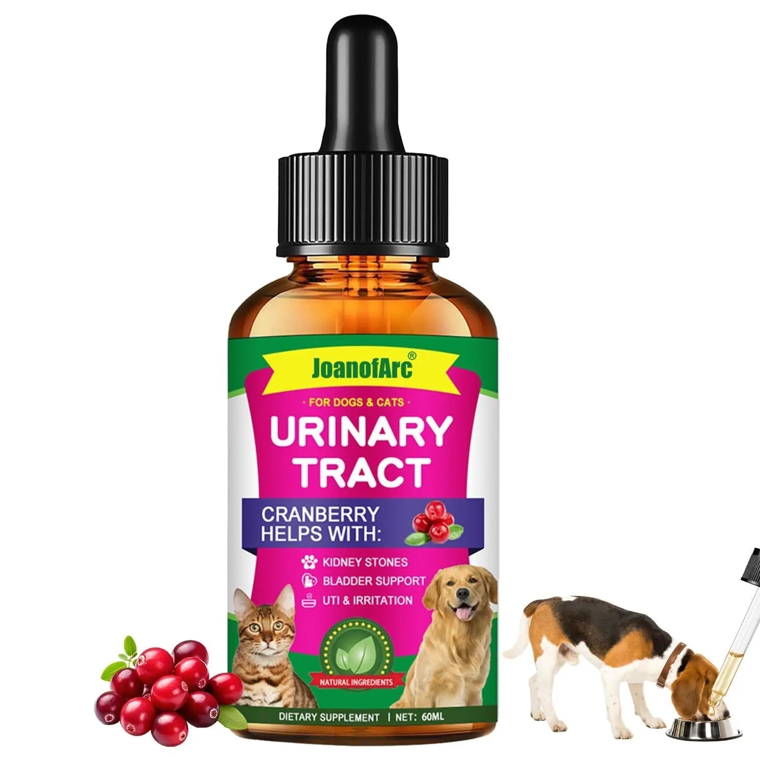 Urinary Tract for Cats, Cat & Dog Urinary Tract Drops Infection Remedy with Cranberry Dog Supplements, Cranberry Kidney Bladder Support Supplement - 60ml / 2 Fl.oz JoanofArc uk supplements