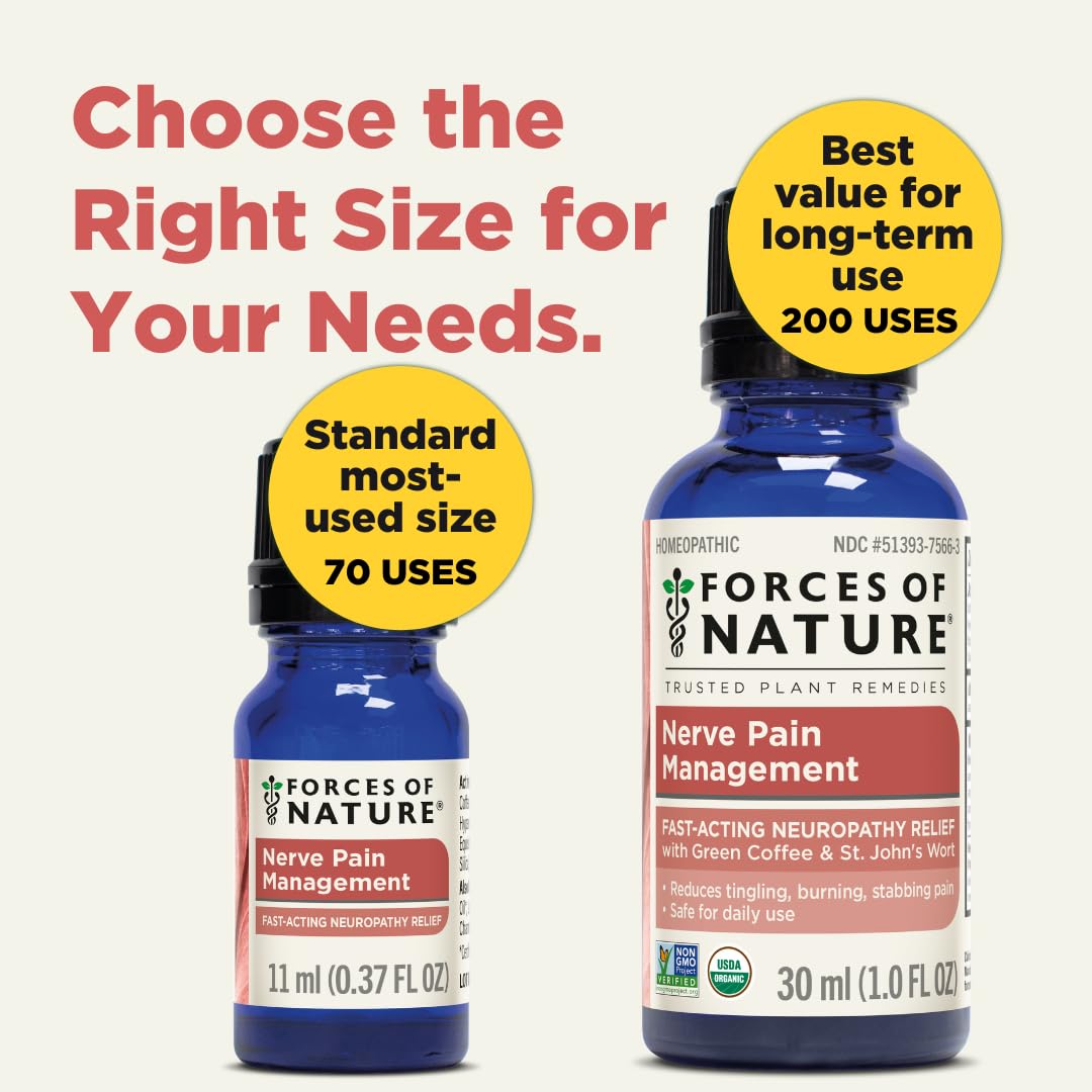 Forces of Nature Nerve Pain Management, Organic Topical Relief for Neuropathy & Nerve Discomfort, Homeopathic Medicine Supports Relief from Shooting Pains for Back, Hands, Legs and Feet, .37 fl oz Forces of Nature uk supplements