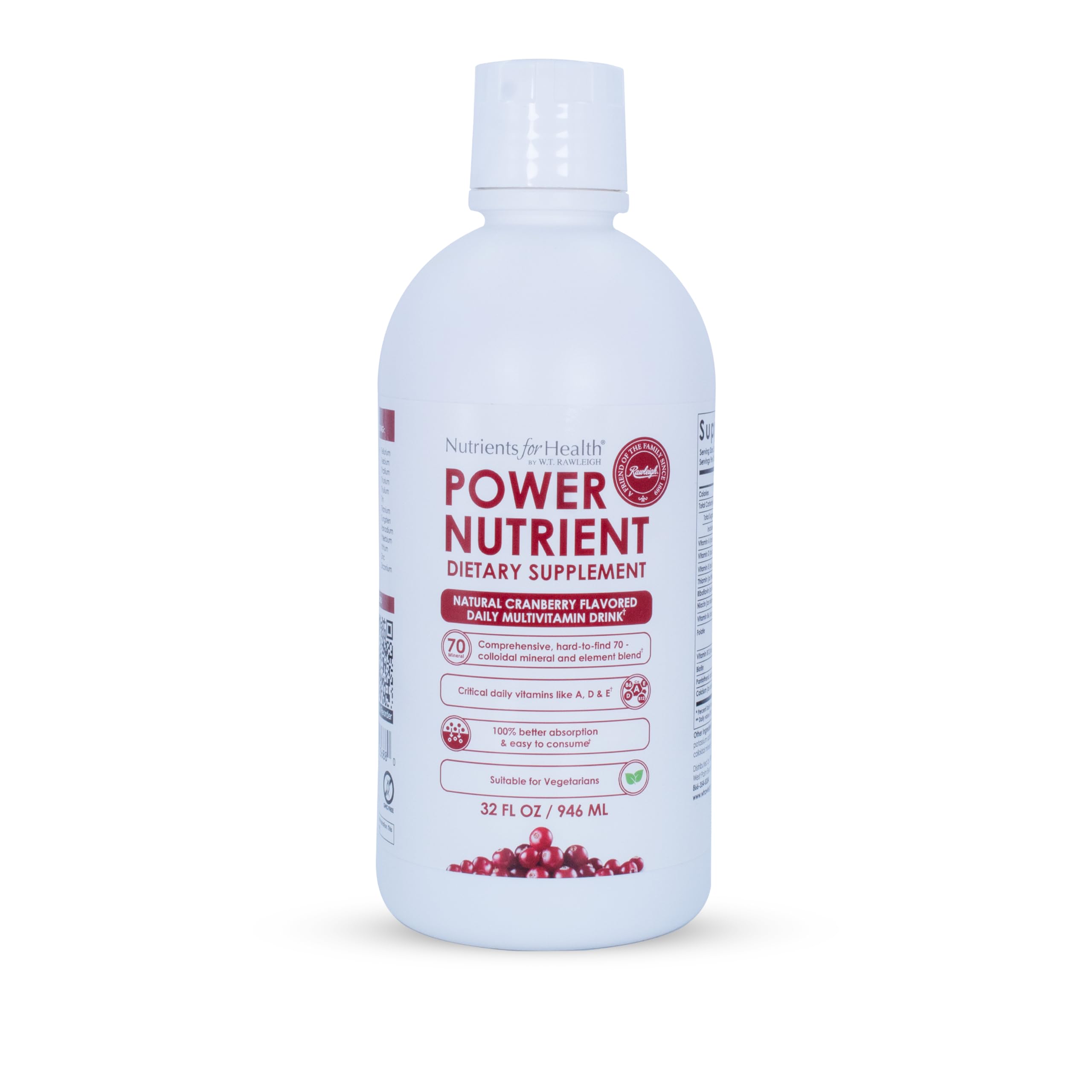 Rawleigh Power Nutrient: 32 fl oz for 1 Month - Cranberry Flavor, Daily Multivitamin Liquid Supplement for Men, Women with VIT. A - zinc & 70 Colloidal Trace Minerals, Vegetarian-Friendly, GMO Free Rawleigh uk supplements