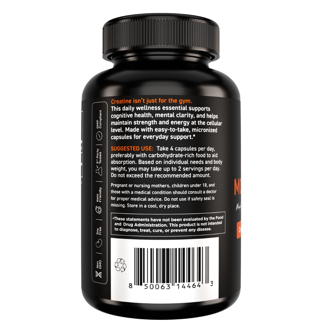 Vital Vitamins Creatine Monohydrate Pills for Women & Men - Micronized Creatine Capsules - Cognitive, Strength, Recovery Support - 3g (3000mg) per Serving - Vegan, Non-GMO, 120 Count Vital Vitamins uk supplements
