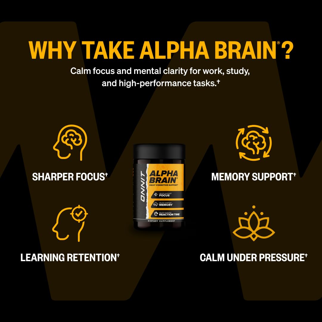ONNIT Alpha Brain Nootropic Brain Supplement for Focus, Memory, Mental Clarity, Cognitive Support with L-Theanine and Vitamin B6, 90 Count ONNIT uk supplements