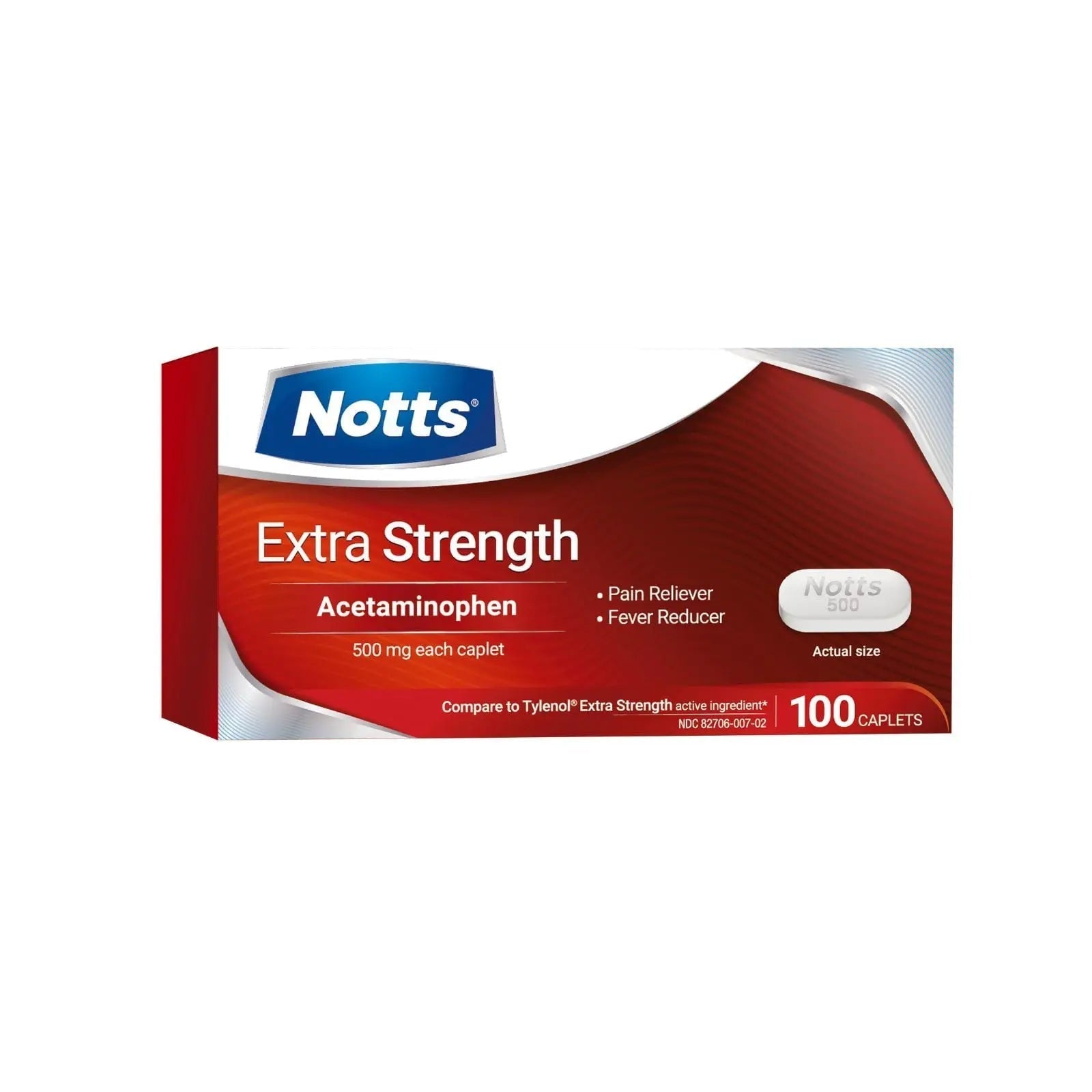 NOTTS Extra Strength 500 mg Caplets with Acetaminophen, Pain Reliever and Fever Reducer for Headache, Backache and Toothache, 100 Count NOTTS uk supplements