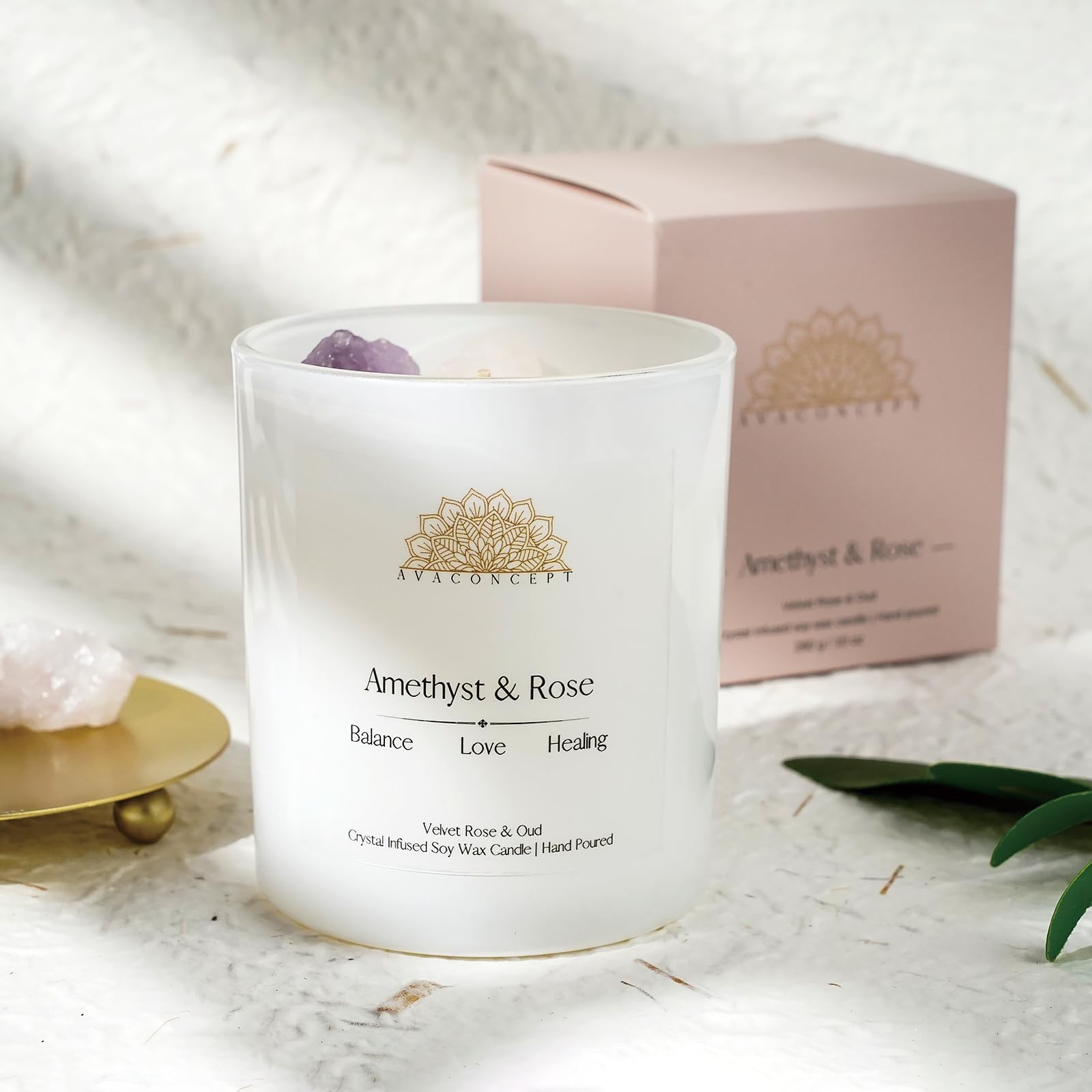 Ava Concept Scented Crystal Candle 10 oz jar Candle (Velvet Rose & Oud) ava concept uk supplements