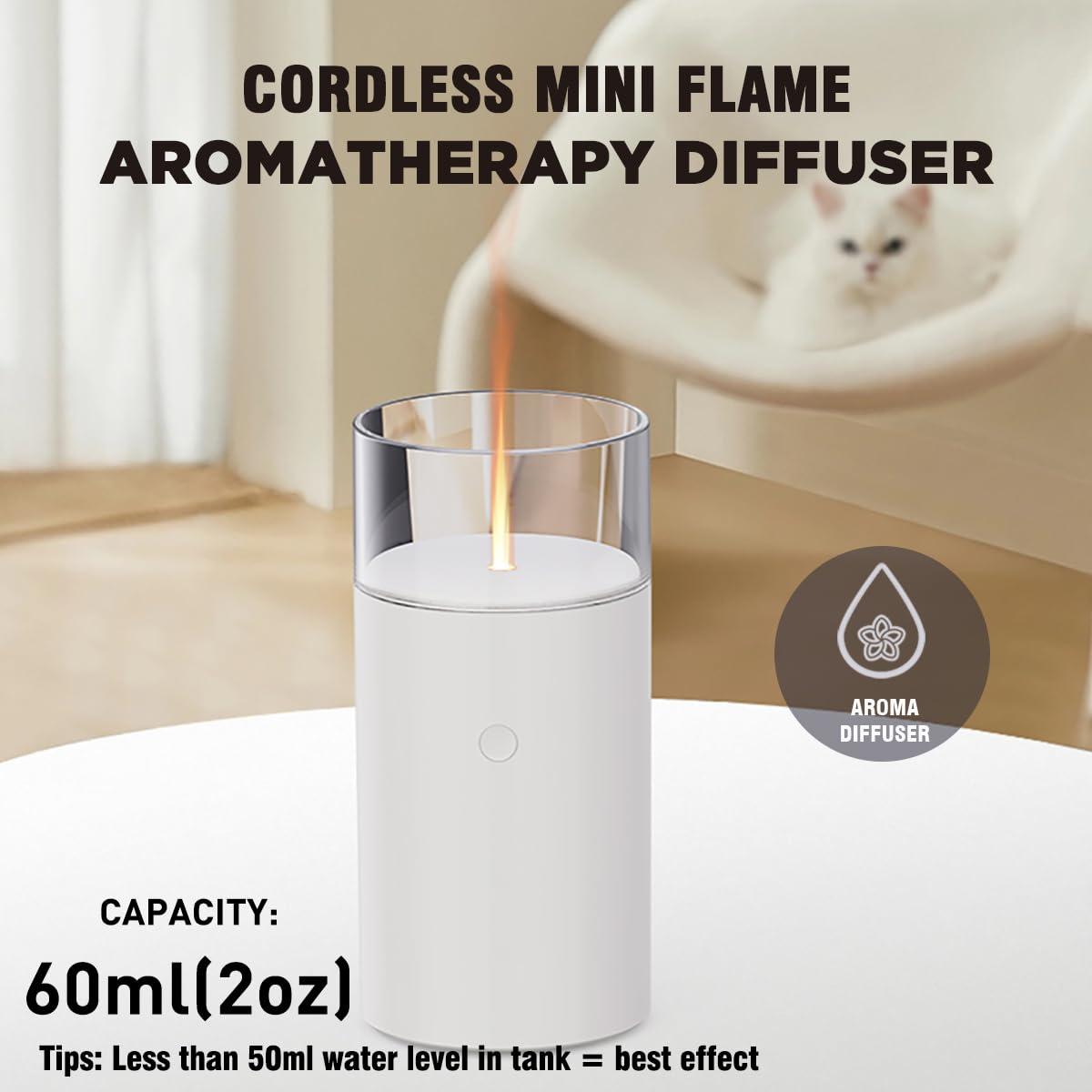 iWeeta Candlelight Diffuser,60ml Rechargeable Battery Operated Low Power Portable 10ml/H Aroma iweeta uk supplements