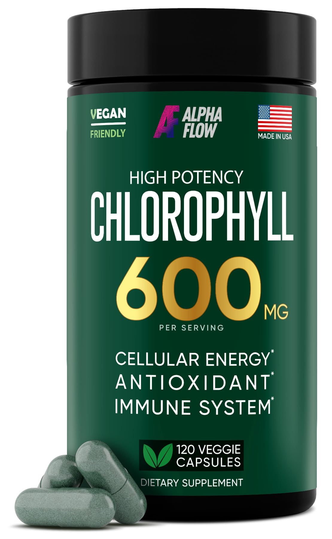 Chlorophyll Capsules 600 mg - Natural Chlorophyll Pills for Women & Men - Highly BioAvailable Alpha Flow uk supplements