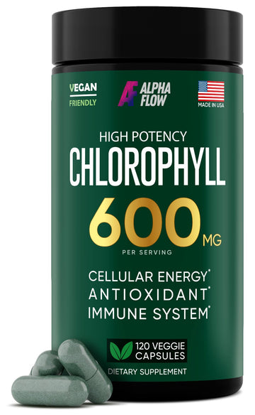 Chlorophyll Capsules 600 mg - Natural Chlorophyll Pills for Women & Men - Highly BioAvailable Alpha Flow uk supplements