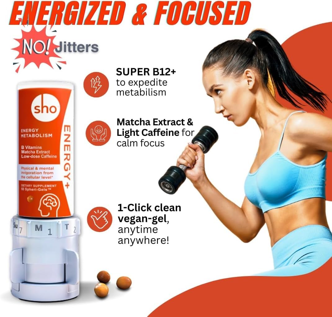 SHO Vegan Energy+ Focus Supplement Kit- Matcha Green Tea Extract, Methylated B Complex, Vitamin B and Caffeine Natural Energy Booster Without Crash, Jitters for Men and Women - 60 Pills Refill Bottle SHO uk supplements