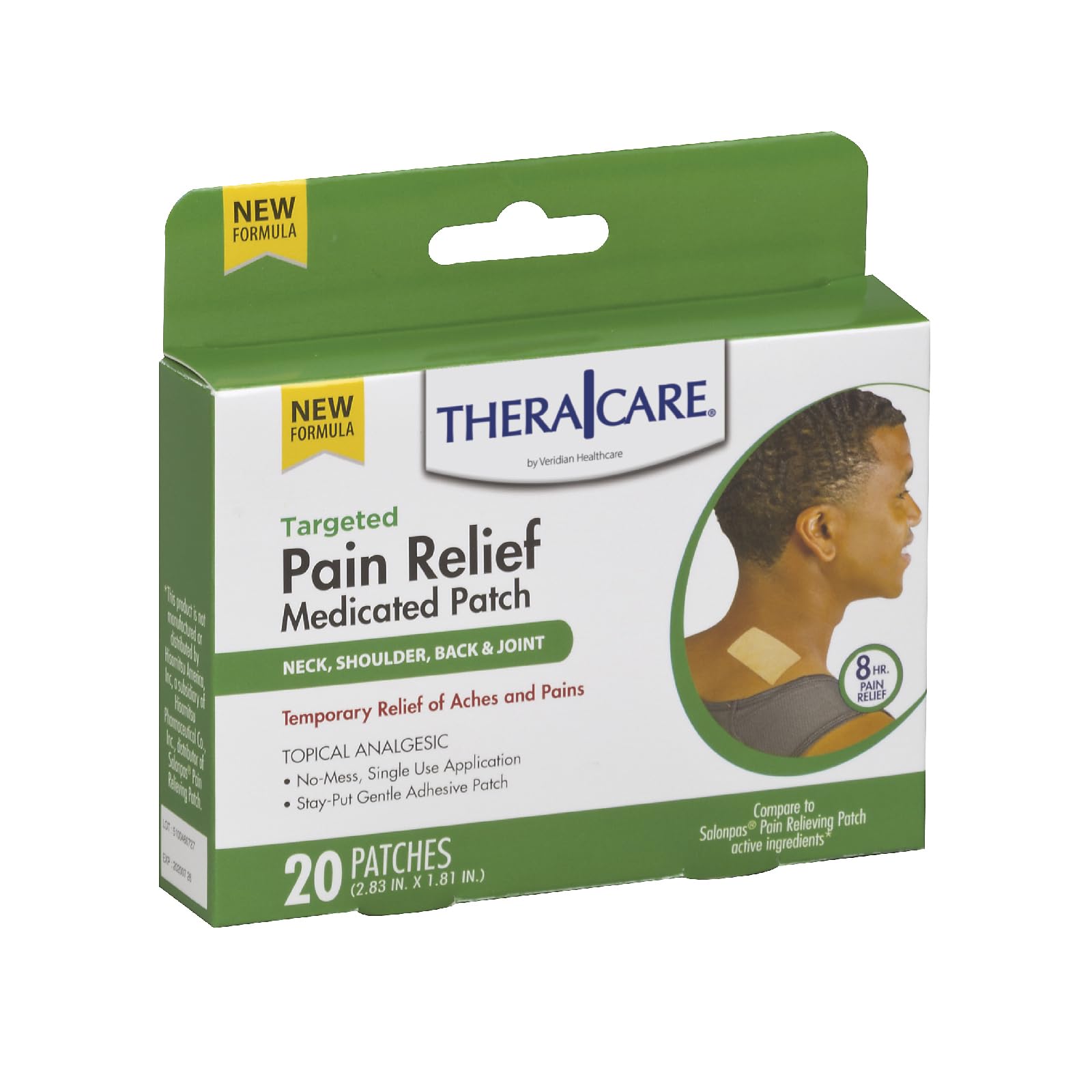 TheraCare Targeted Pain Relief Medicated Patch | Neck, Shoulder, Small Areas | 20-Count | 2.83” x 1.81” | Topical Analgesic | Camphor, Menthol, Methyl Salicylate | Gentle Adhesive Thera Care uk supplements