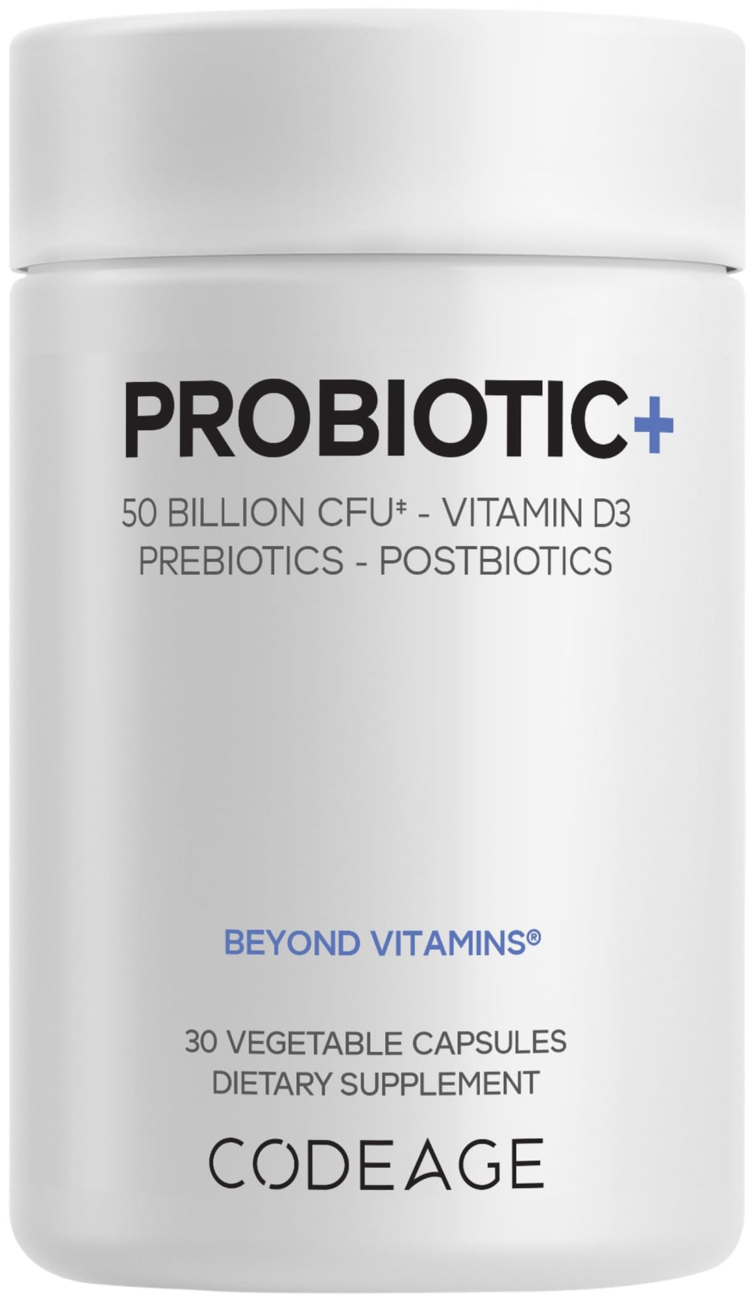 Codeage Probiotic+ 50 Billion CFU** Supplement - 12-Strain Probiotic Blend, Organic Prebiotic Fiber, Postbiotics, Vitamin D3, Zinc Bisglycinate, Quercetin - for Men & Women - Non-GMO - 30 Capsules Codeage uk supplements