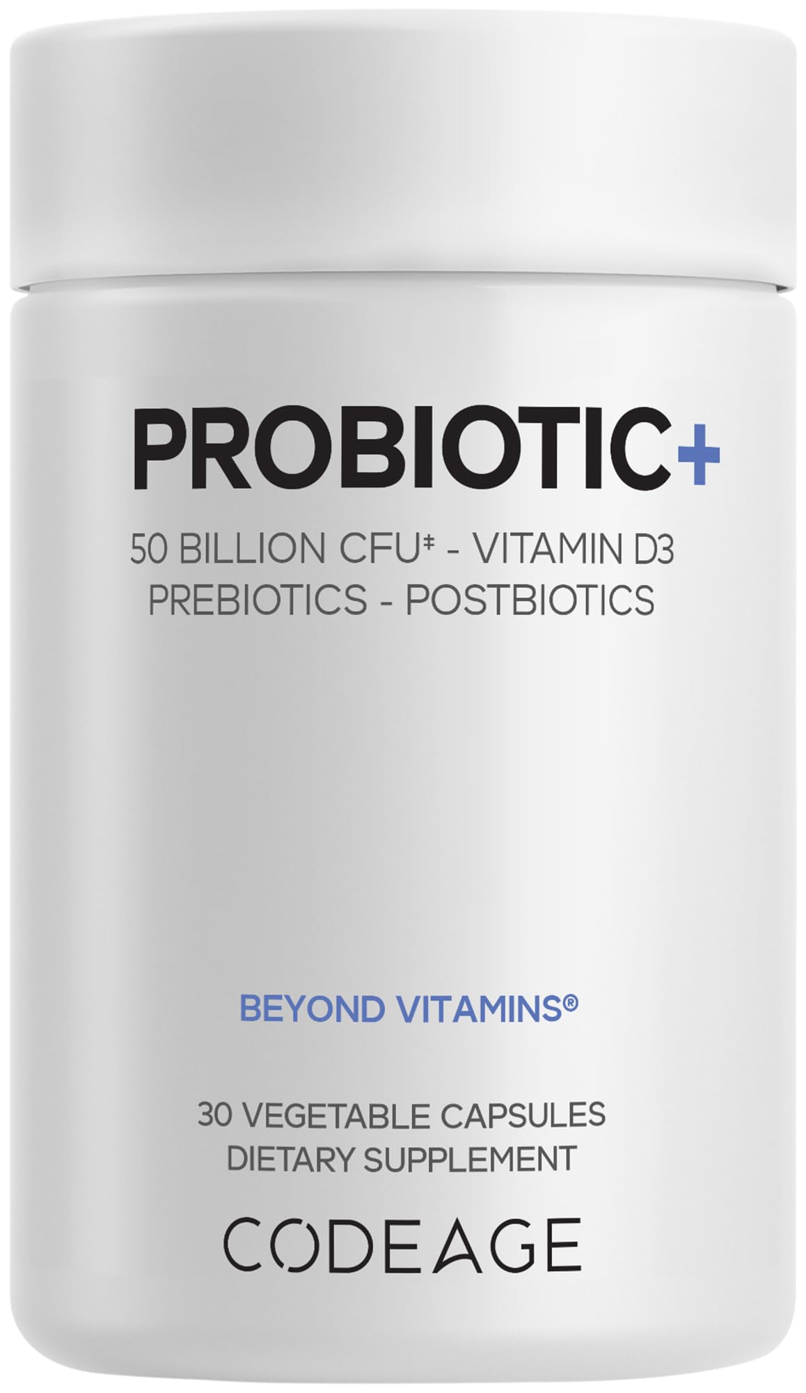 Codeage Probiotic+ 50 Billion CFU** Supplement - 12-Strain Probiotic Blend, Organic Prebiotic Fiber, Postbiotics, Vitamin D3, Zinc Bisglycinate, Quercetin - for Men & Women - Non-GMO - 30 Capsules Codeage uk supplements