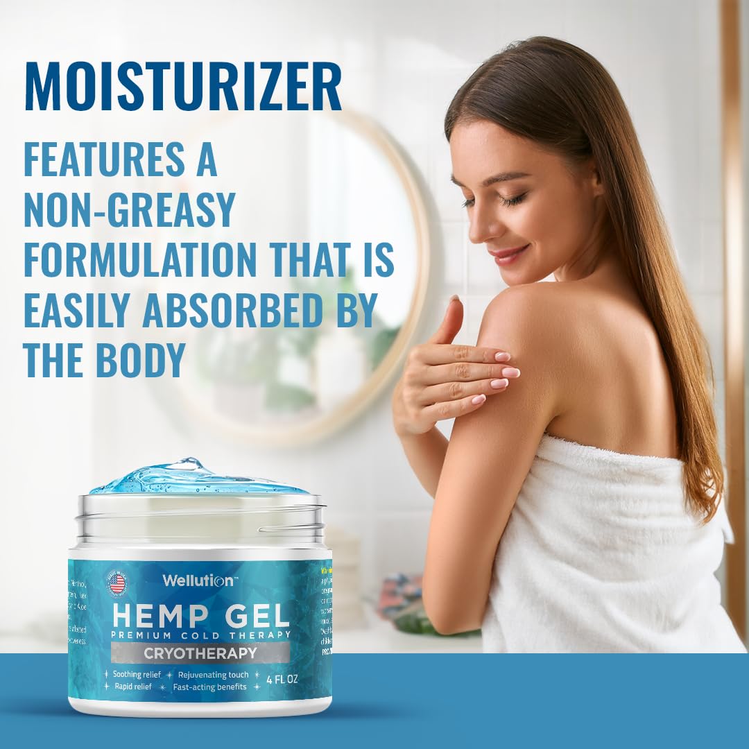 WELLUTION Cryotherapy Hemp Gel – Gentle Cooling Sensation with Menthol & Arnica – Non-Greasy, Quick-Absorbing Formula – Lightweight Gel for Comfort & Refreshing Feel – 4oz WELLUTION uk supplements