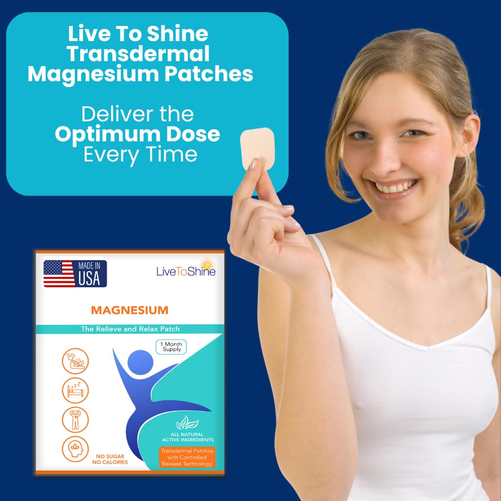 Magnesium Patches for Men and Women - Sleep Support & Relaxation, Muscle Recovery, Nerve Function - USA Made - 30 Premium Fast-Acting, Slow-Release Patches - Live To Shine Live To Shine uk supplements