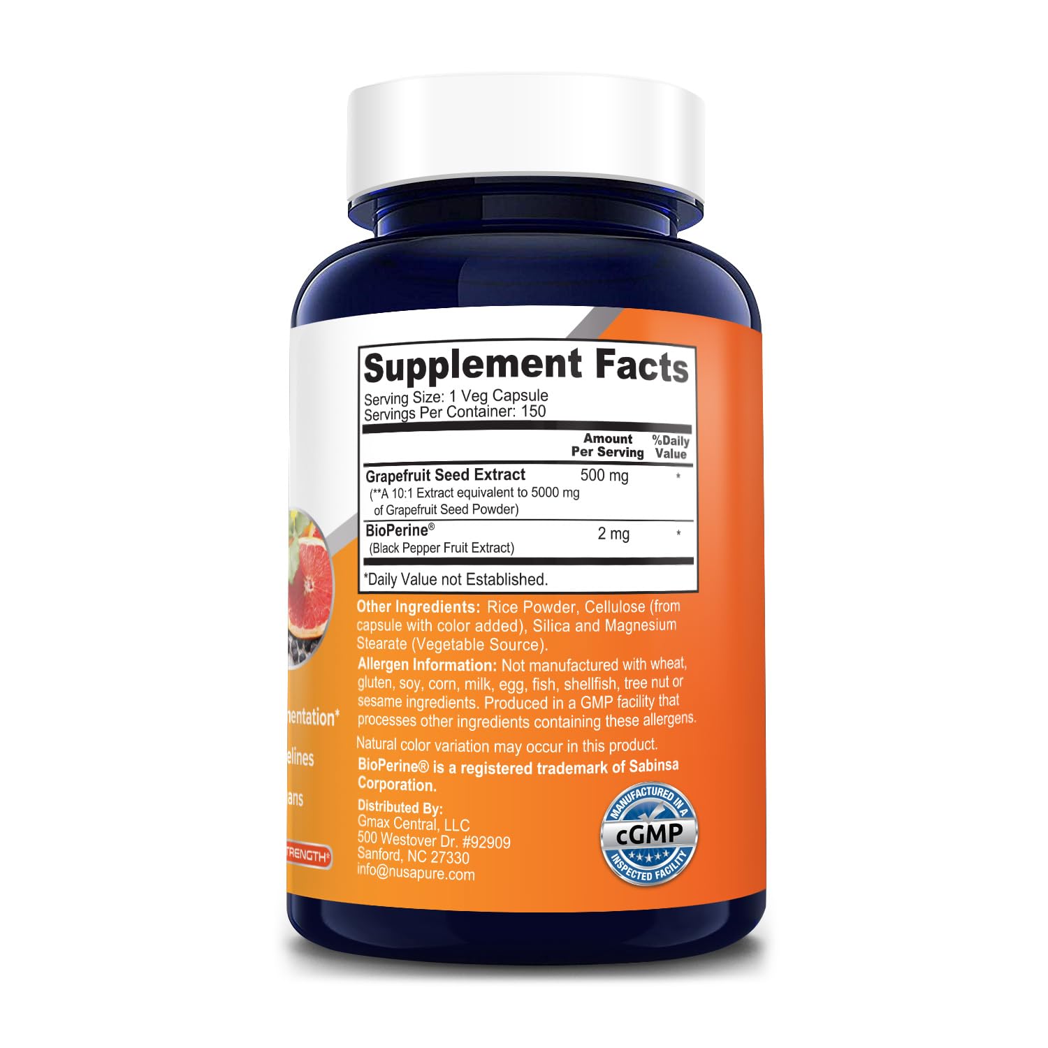 NusaPure Grapefruit Extract 5,000 mg per Capsule (Extract 10:1) Bioperine 150 Veggie caps (Gluten Free & Non-GMO) NusaPure uk supplements