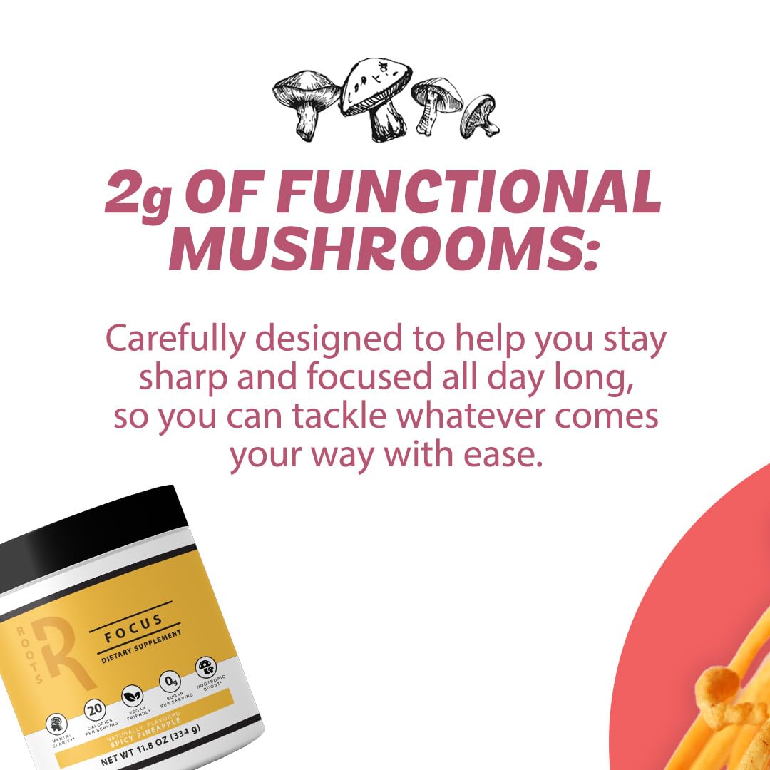 Roots Focus Brain Supplement - Nootropic Mushroom Supplement Powder for Memory, Focus, Energy - Lion's Mane, Cordyceps, Reishi Mushrooms with Caffeine - Blackberry Lemonade, 11.6oz Tub (50 Servings) Silver Star Nutrition uk supplements