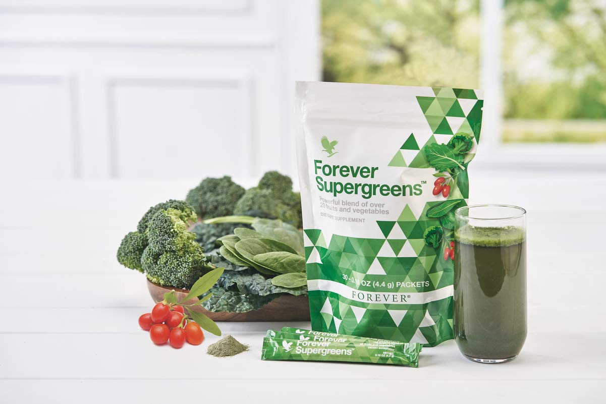 Forever Living - Forever Supergreens - Blend for Your Active Lifestyle - Supercharge Your Day w/Over 20 Powerful Greens and Superfoods. - 30 Packets Forever Living Products uk supplements