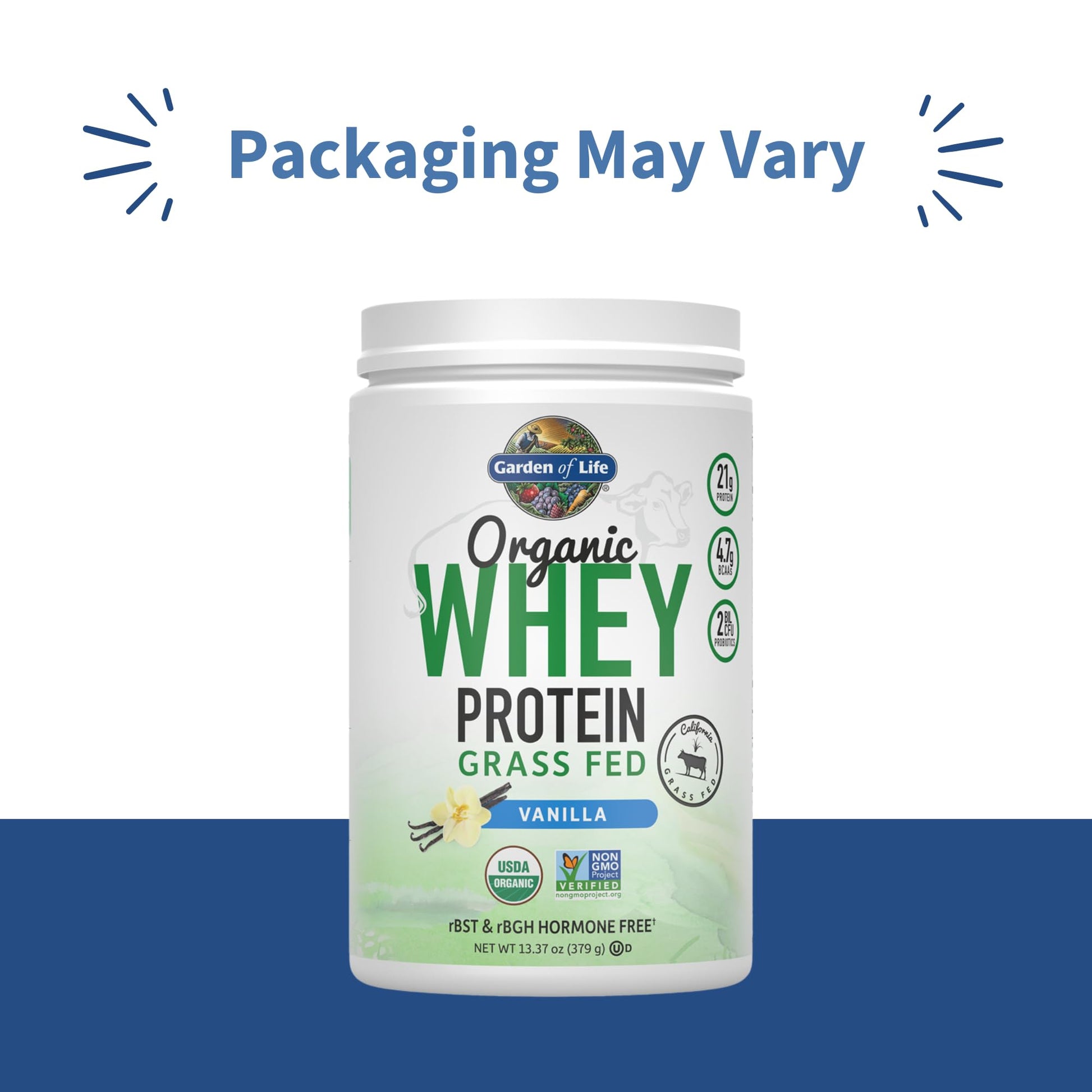 Garden of Life Grass Fed Whey Protein Powder Vanilla - 21g Protein for Women & Men + Probiotics - 12 Servings - Gluten Free, Non GMO, Kosher, Humane, RBST & rBGH Hormone Free Garden of Life uk supplements