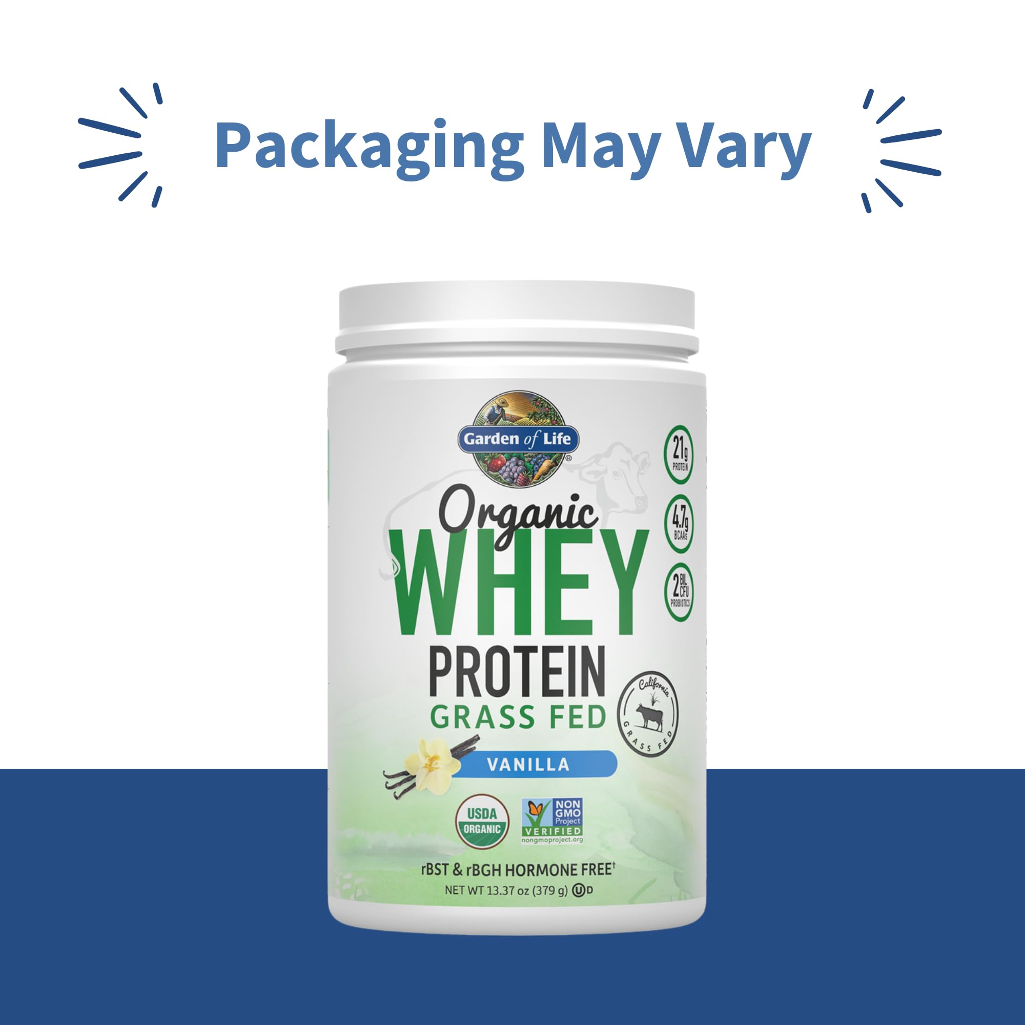Garden of Life Grass Fed Whey Protein Powder Vanilla - 21g Protein for Women & Men + Probiotics - 12 Servings - Gluten Free, Non GMO, Kosher, Humane, RBST & rBGH Hormone Free Garden of Life uk supplements