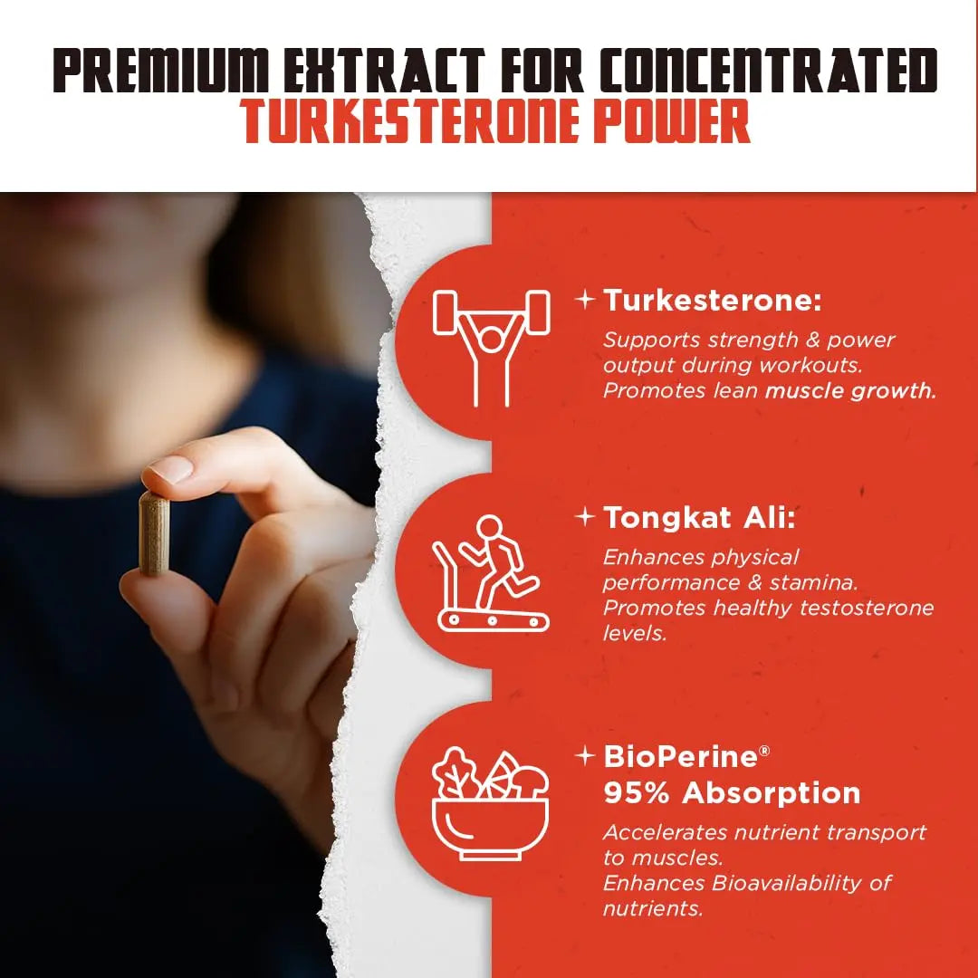 Old School Labs  Supplement for Men – Max Potency Tongkat Ali with BioPerine® for Max Absorption, Supports Muscle, Strength, Recovery, Drive & Stamina – Turkesterone, 120 Capsules Old School Labs uk supplements