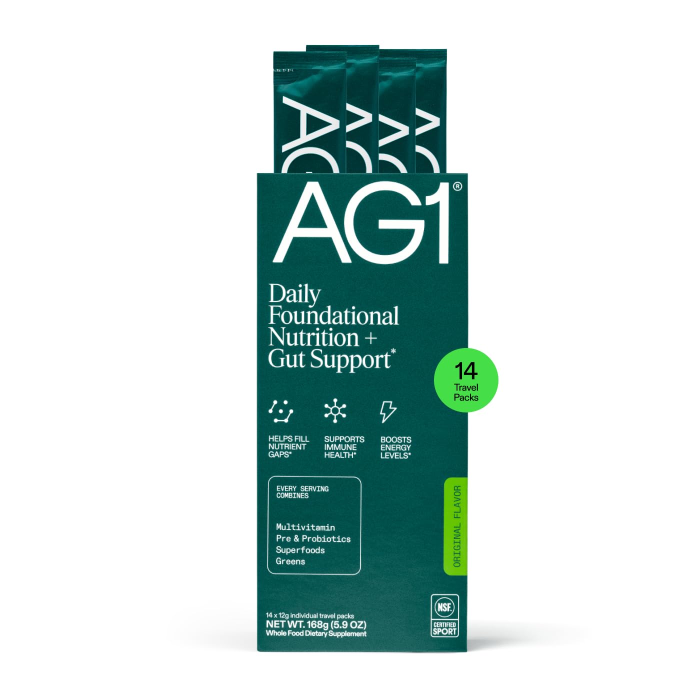 AG1 Athletic Greens Powder Supplement, Improve Gut Health, Multivitamin, Probiotic, Gluten Free, Vegan and Keto Friendly, 75 Vitamins (Travel Packs, 14 Count) - Classic Formula AG1 uk supplements