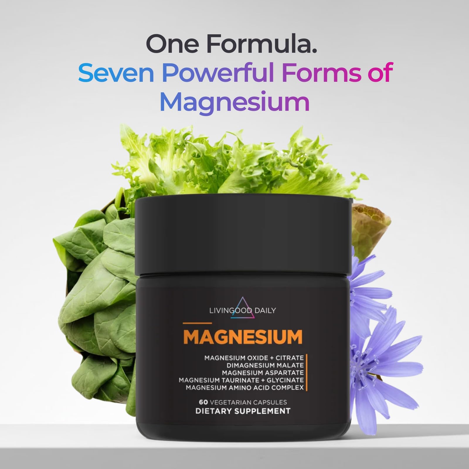 Livingood Daily Magnesium Supplement with Magnesium Glycinate, Citrate, Malate, Oxide, Aspartate, Amino Acid Complex and Chicory Root for Heart Health, Sleep and Muscle Support, 300mg, 60 Capsules Livingood Daily uk supplements