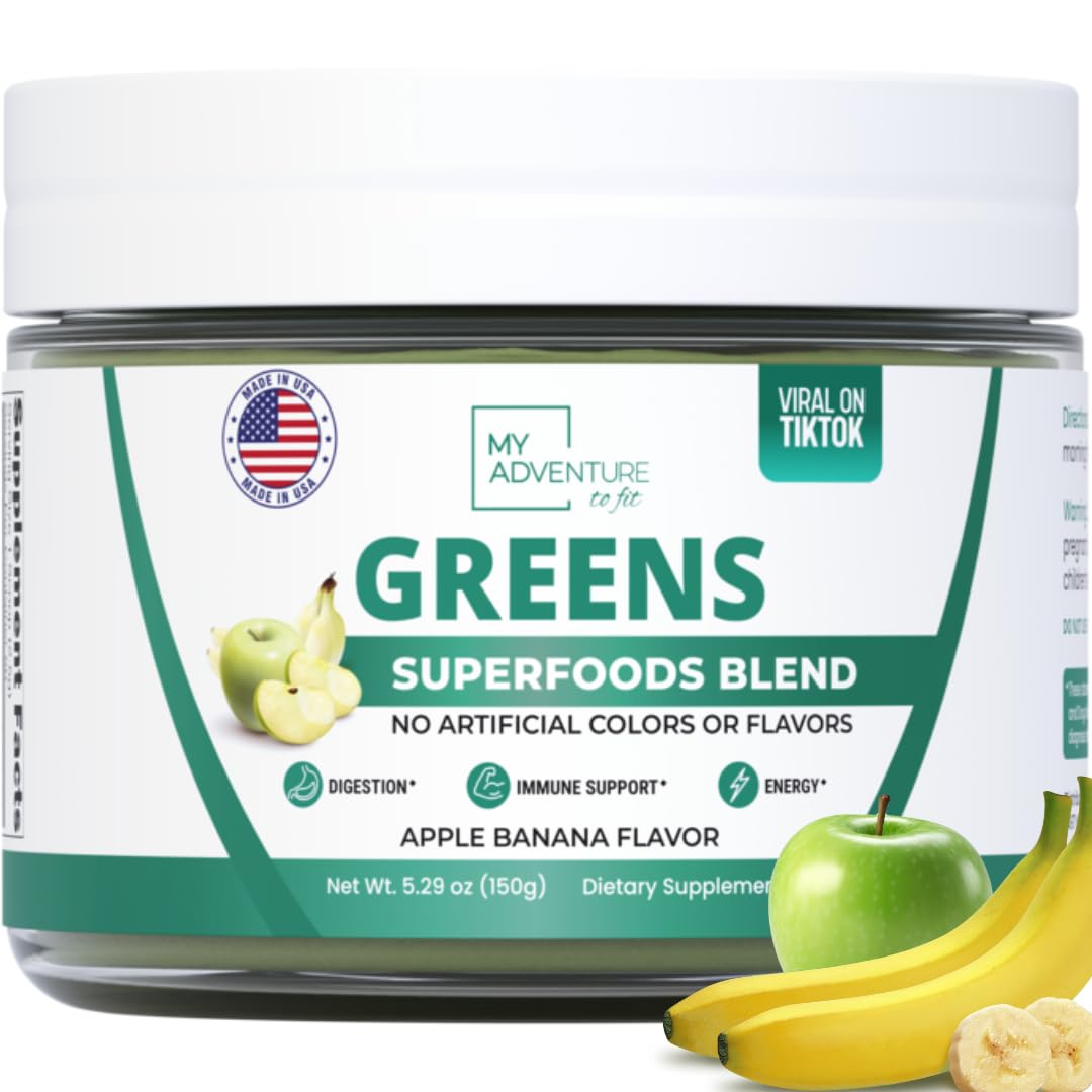 Green Superfood Powder for Digestion & Gut Health - Keto Friendly Superfood Greens Blend Powder for Immune Support - Powdered Greens Supplement for Immune Boost - Apple Banana Flavor My Adventure to Fit uk supplements