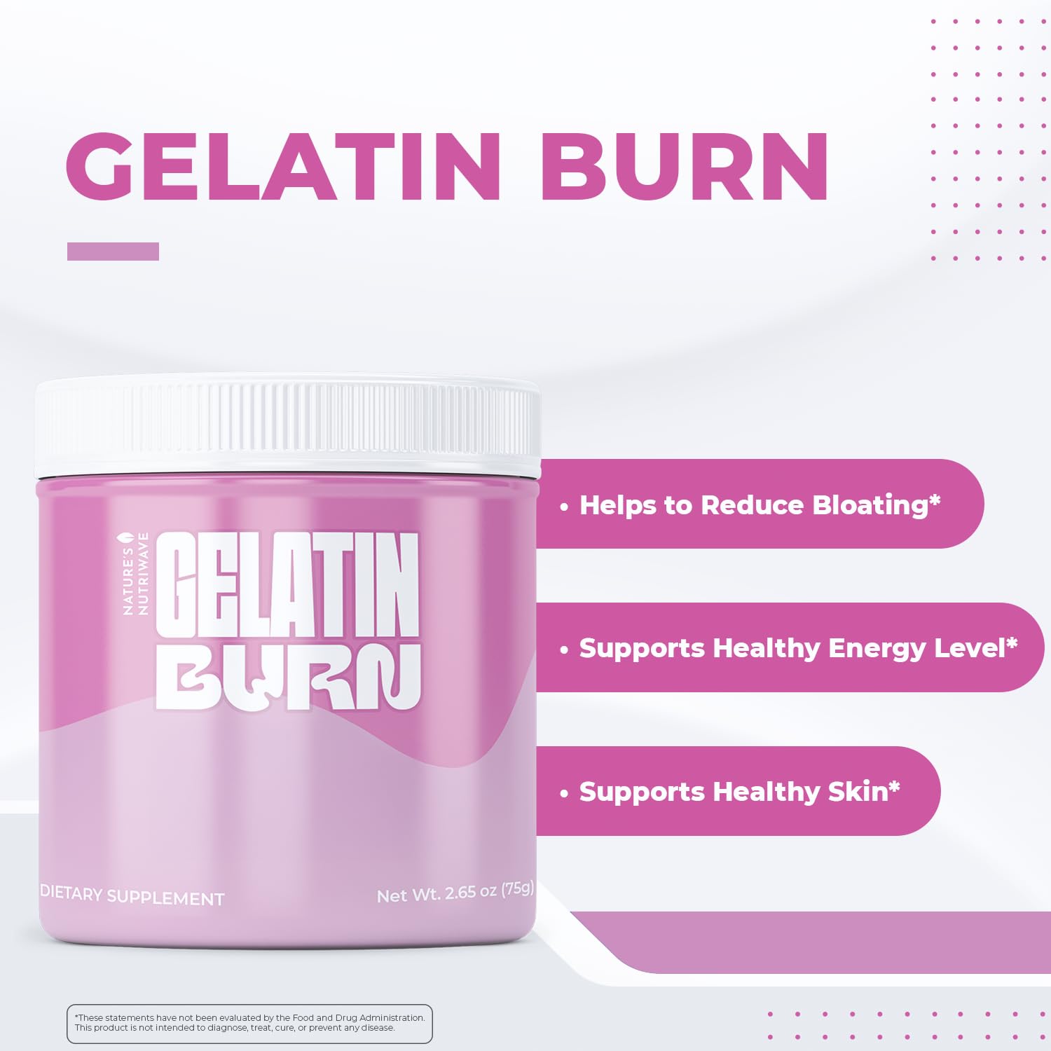 Nature’s NutriWave Gelatin Burn – Natural Powder Supplement with Vitamins, Minerals & Botanical Extracts – Non-GMO, Easy to Mix, USA Made – 2.65Oz, 75g, 30 Servings, 3 Month Supply Nature’s NutriWave uk supplements