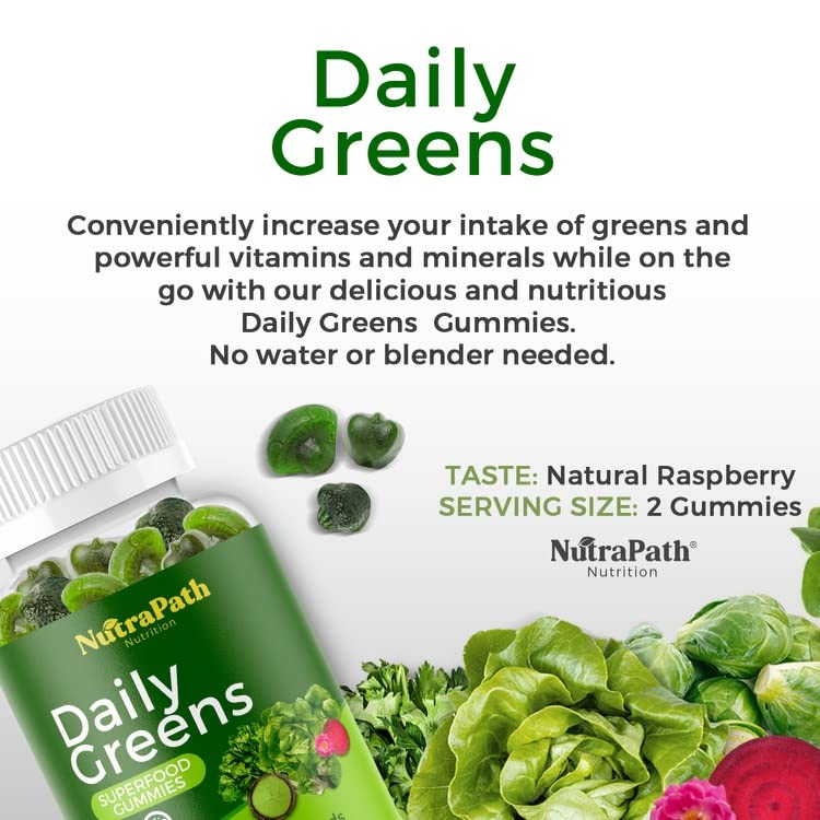 Superfood Daily Greens Gummies - Fruits, Veggies, and Super Foods for Immunity, Energy - 60 Gummies NutraPath uk supplements