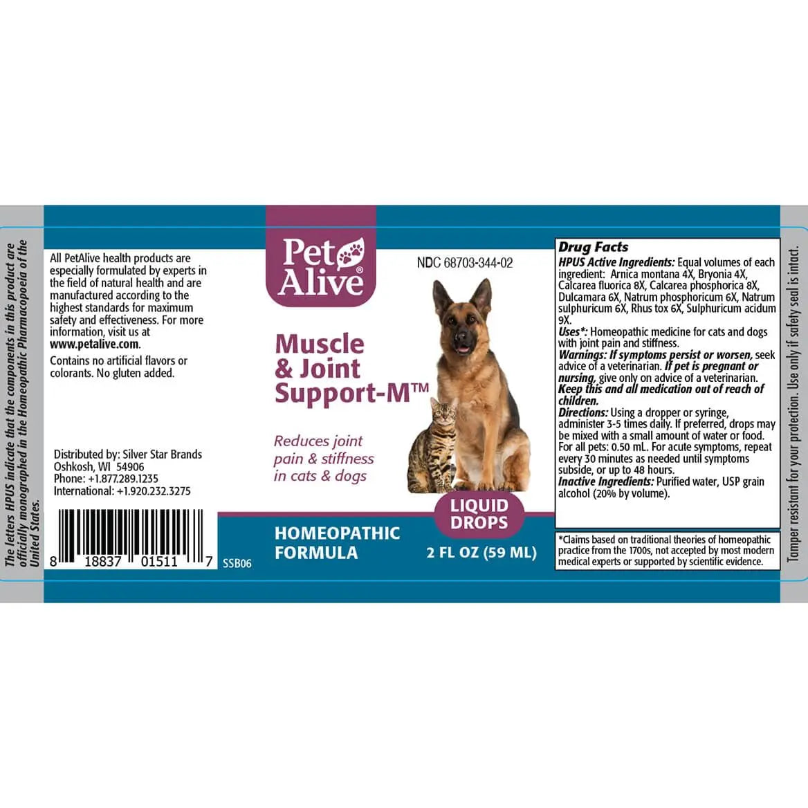 PetAlive Muscle and Joint Support-M - Natural Homeopathic Formula for Joint Pain and Stiffness in Pets - Supports Joint Health and Movement in Dogs and Cats - 59 mL PetAlive uk supplements