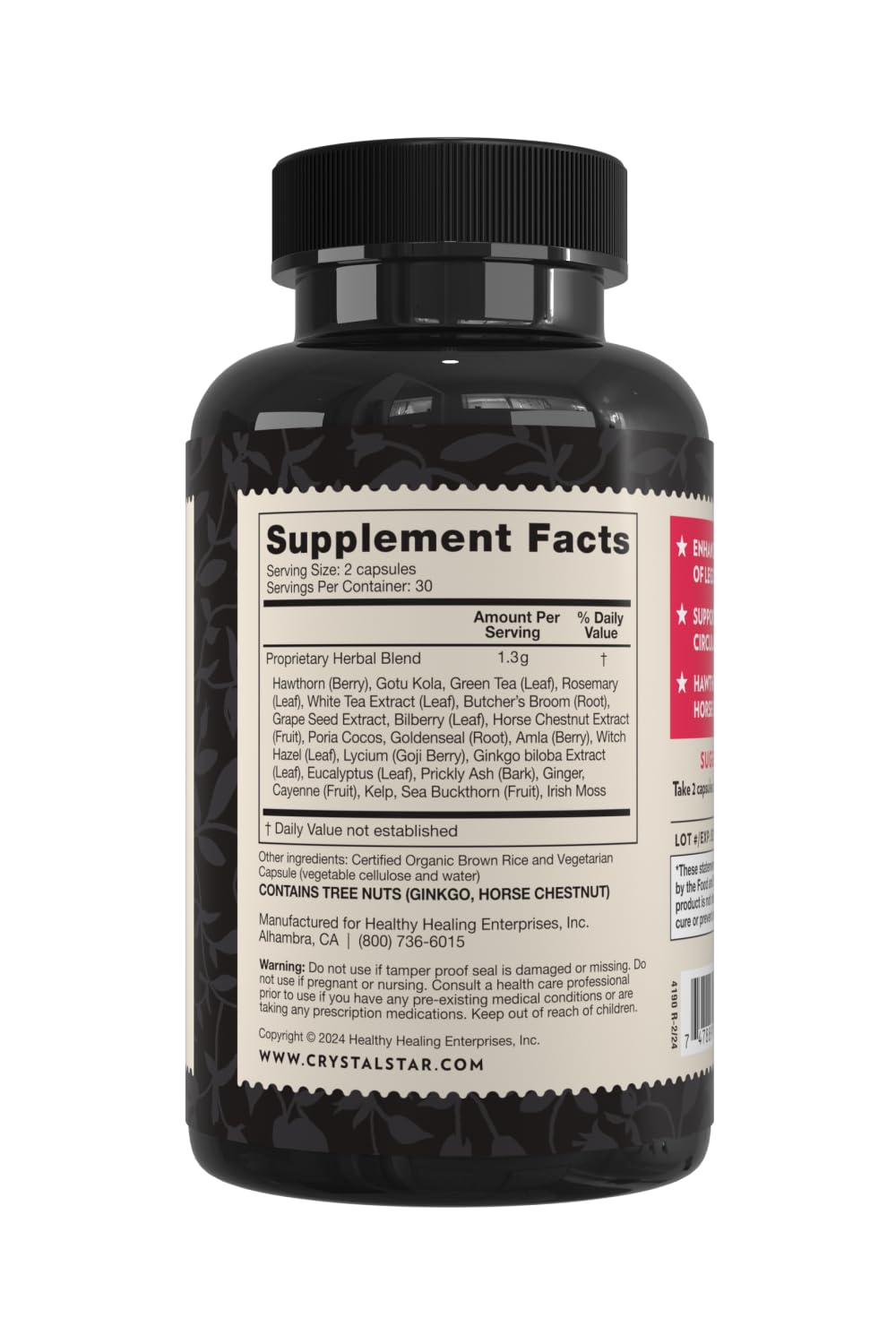 Crystal Star Vari-Vein (60 Capsules) - Herbal Circulation Support Supplement for Varicose Veins & Spider Veins Treatment - Witch Hazel, Butcher’s Broom, Hawthorn & Horse Chestnut- Non-GMO Crystal Star uk supplements