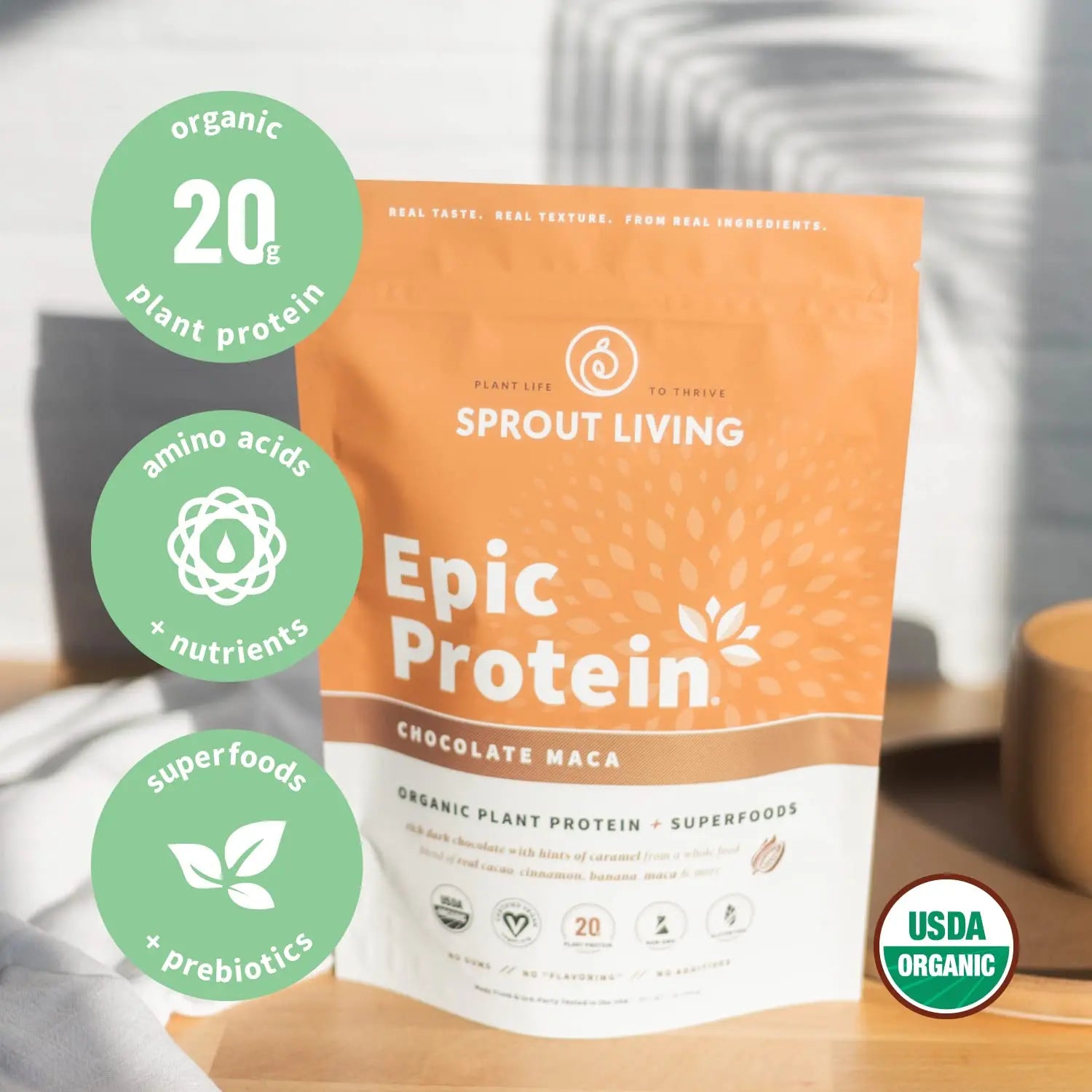 Sprout Living Epic Protein, Plant Based Protein & Superfoods Powder, Chocolate Maca Powder | 20 Grams Organic Protein Powder, Vegan, Non Dairy, Non-GMO, Gluten Free Sprout Living uk supplements