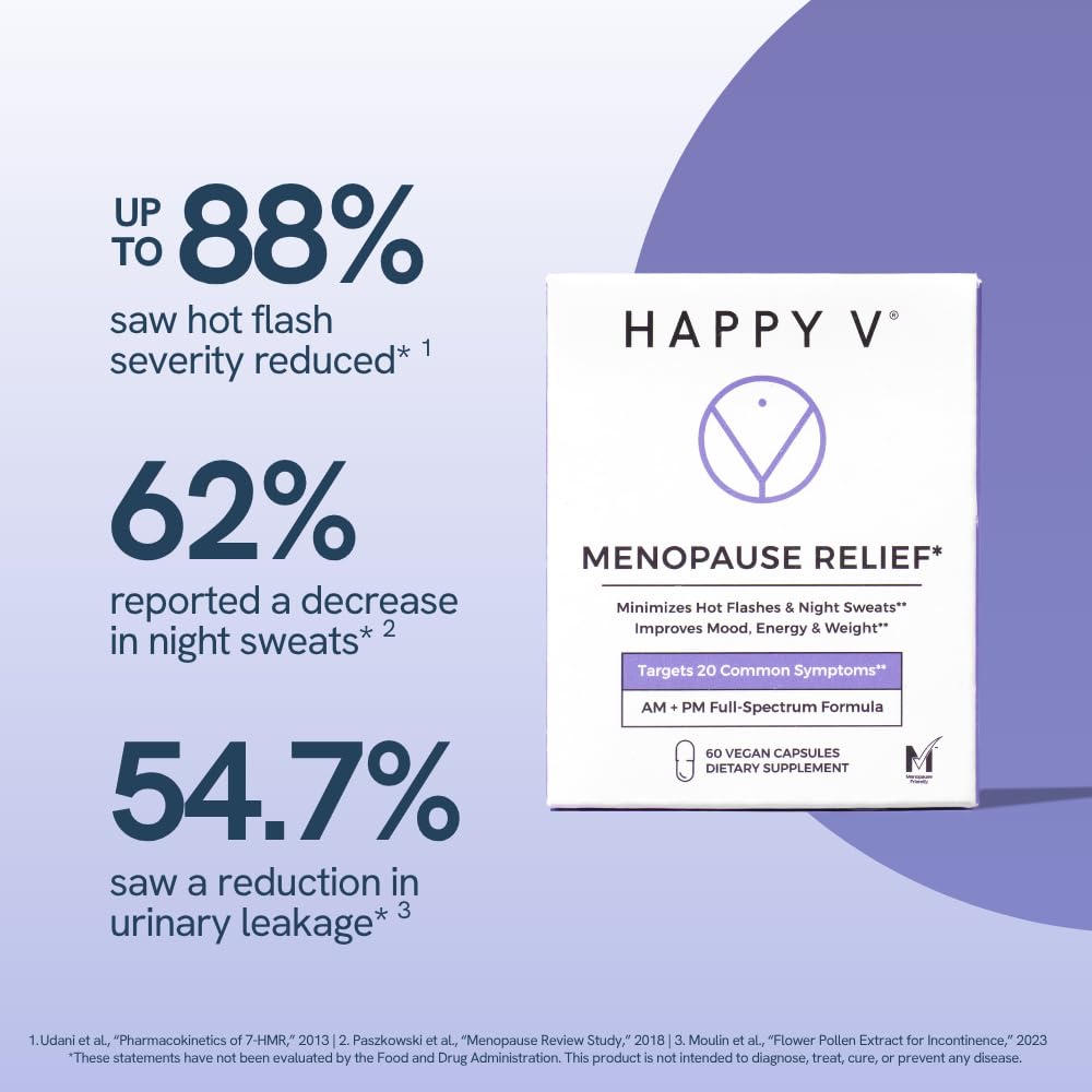 Happy V Menopause Relief Supplement for Women – Hormone Balance, Hot Flash & Night Sweat Support, Mood & Energy Booster, Vaginal Wellness, Perimenopause & Postmenopause Support – 60 Vegan Capsules Happy V uk supplements