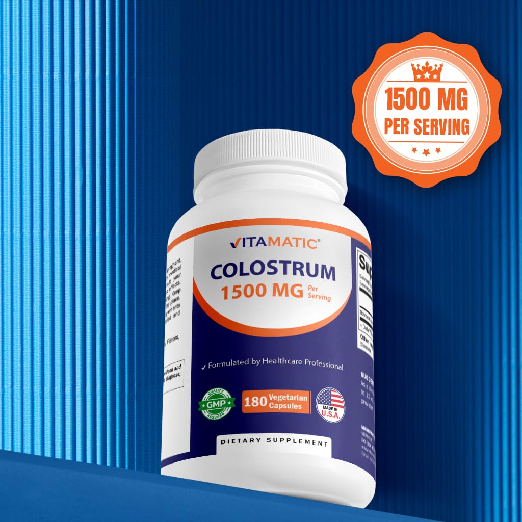 Vitamatic Bovine Colostrum 30% IgG Supplement 1500 mg per Serving - Supplement for Gut Health, Hair Growth, Beauty, Muscle Recovery, & Immune Support - 180 Veg Capsules Vitamatic uk supplements